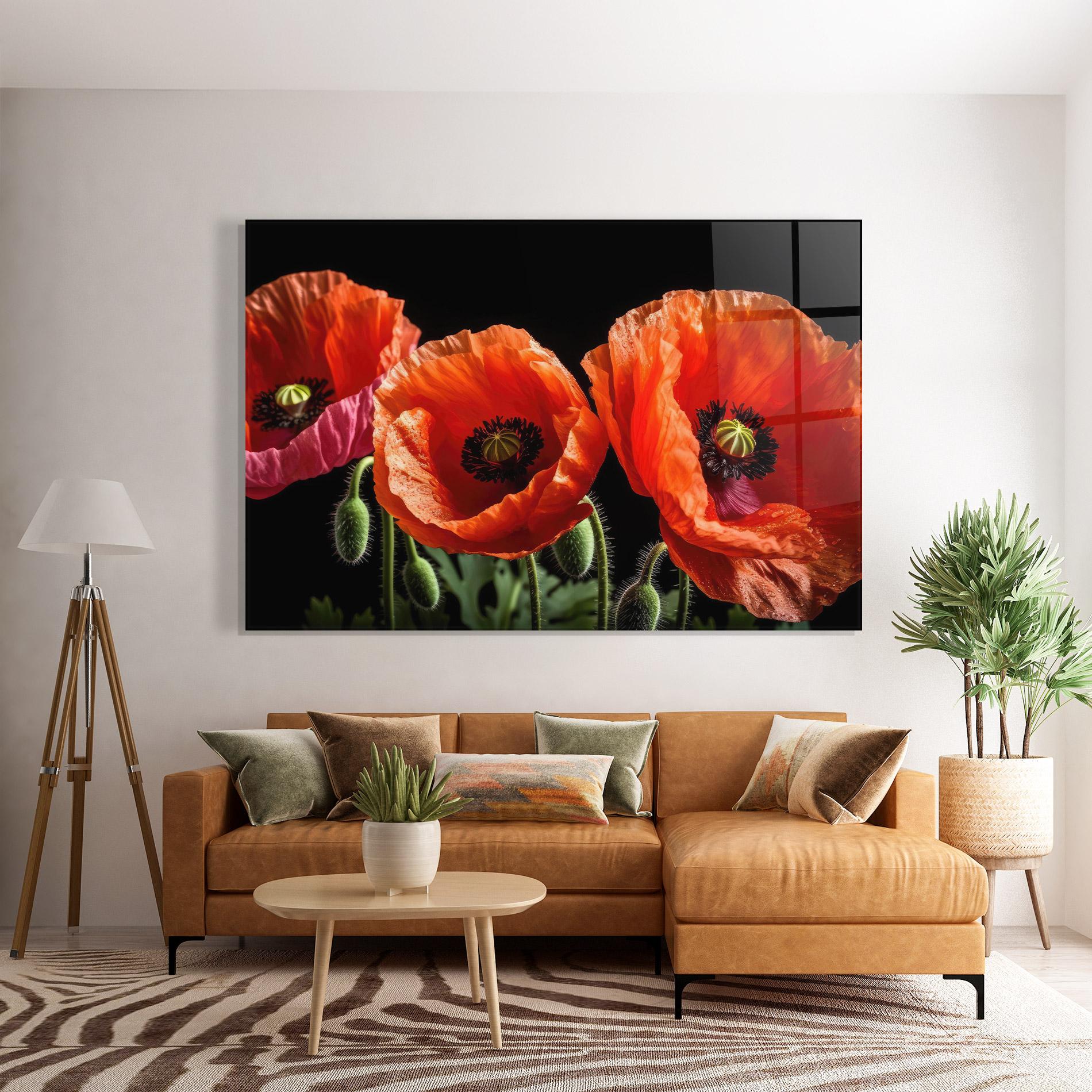 Glasbild Dark Orange Poppies mockup 7