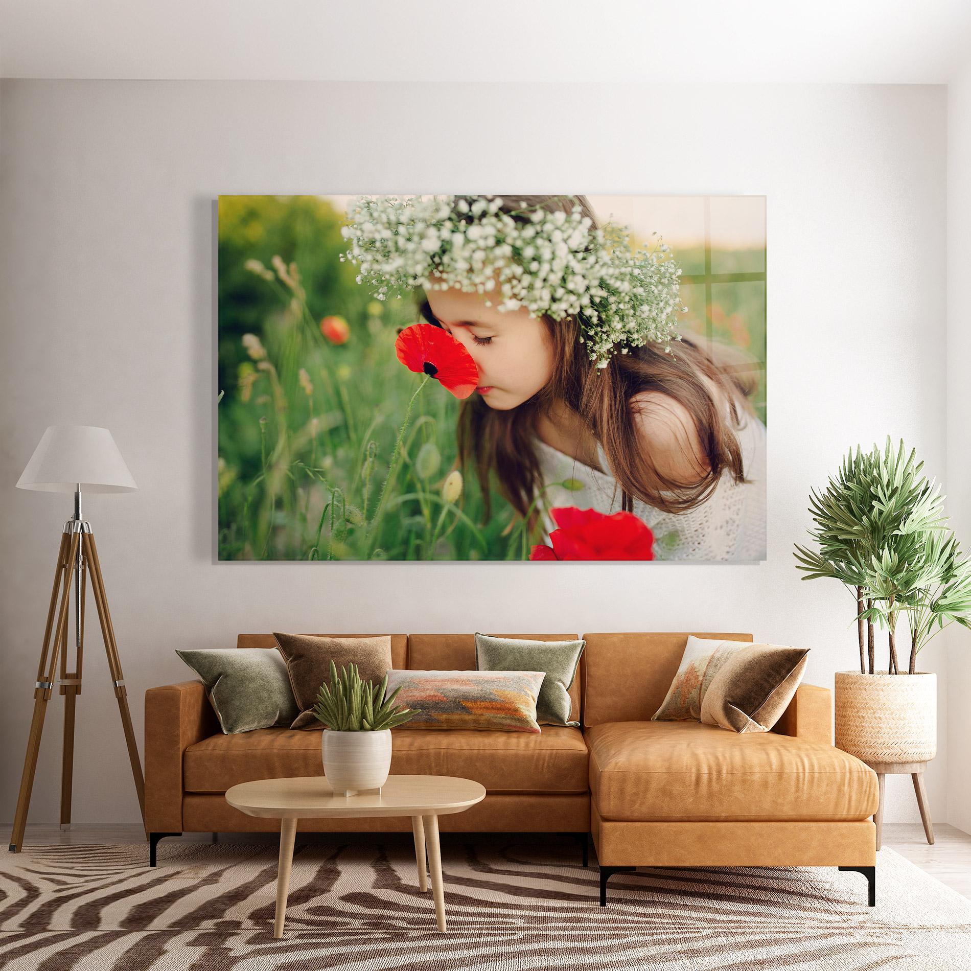 Glasbild Girl With Poppies mockup 7