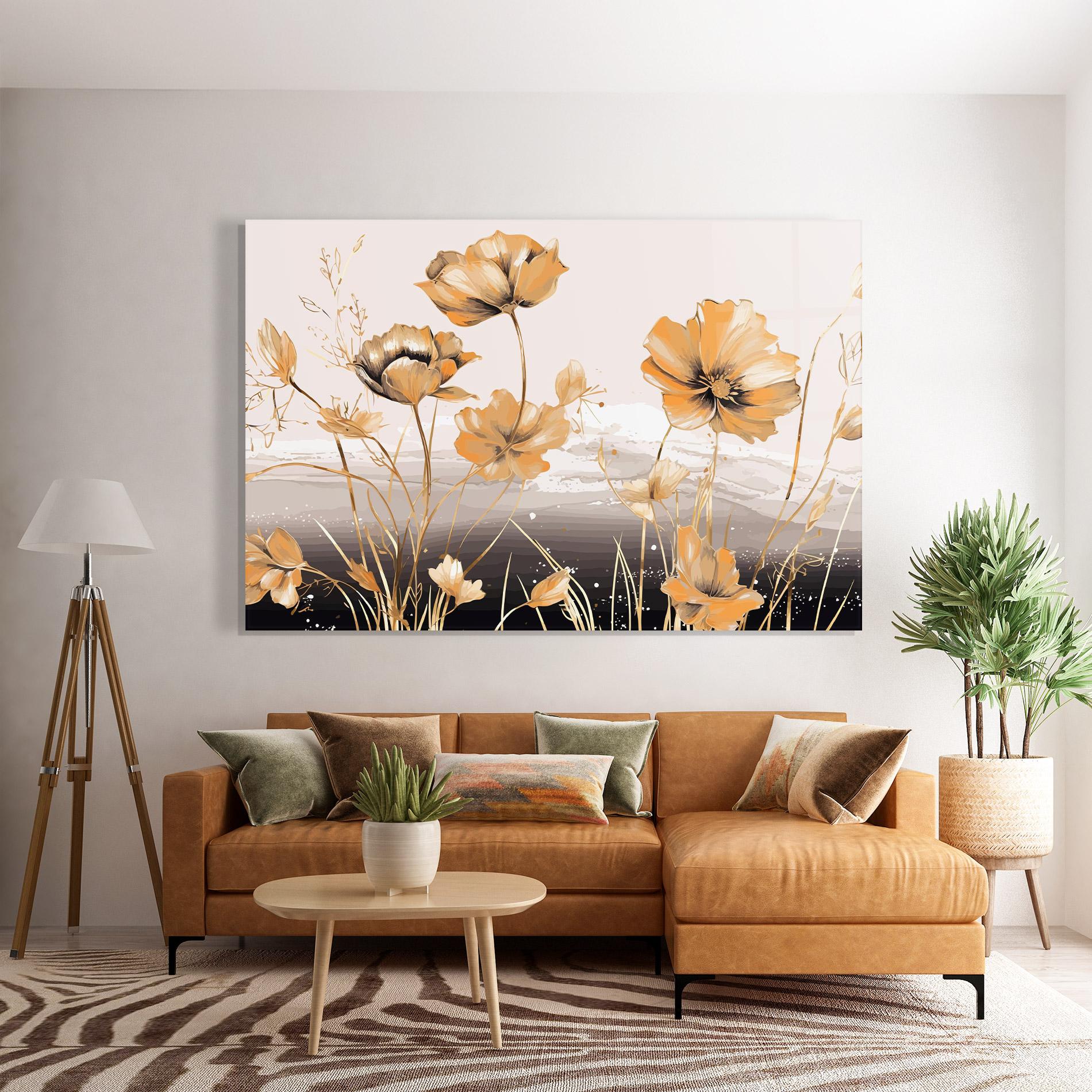 Glasbild Gold Black Poppy mockup 7