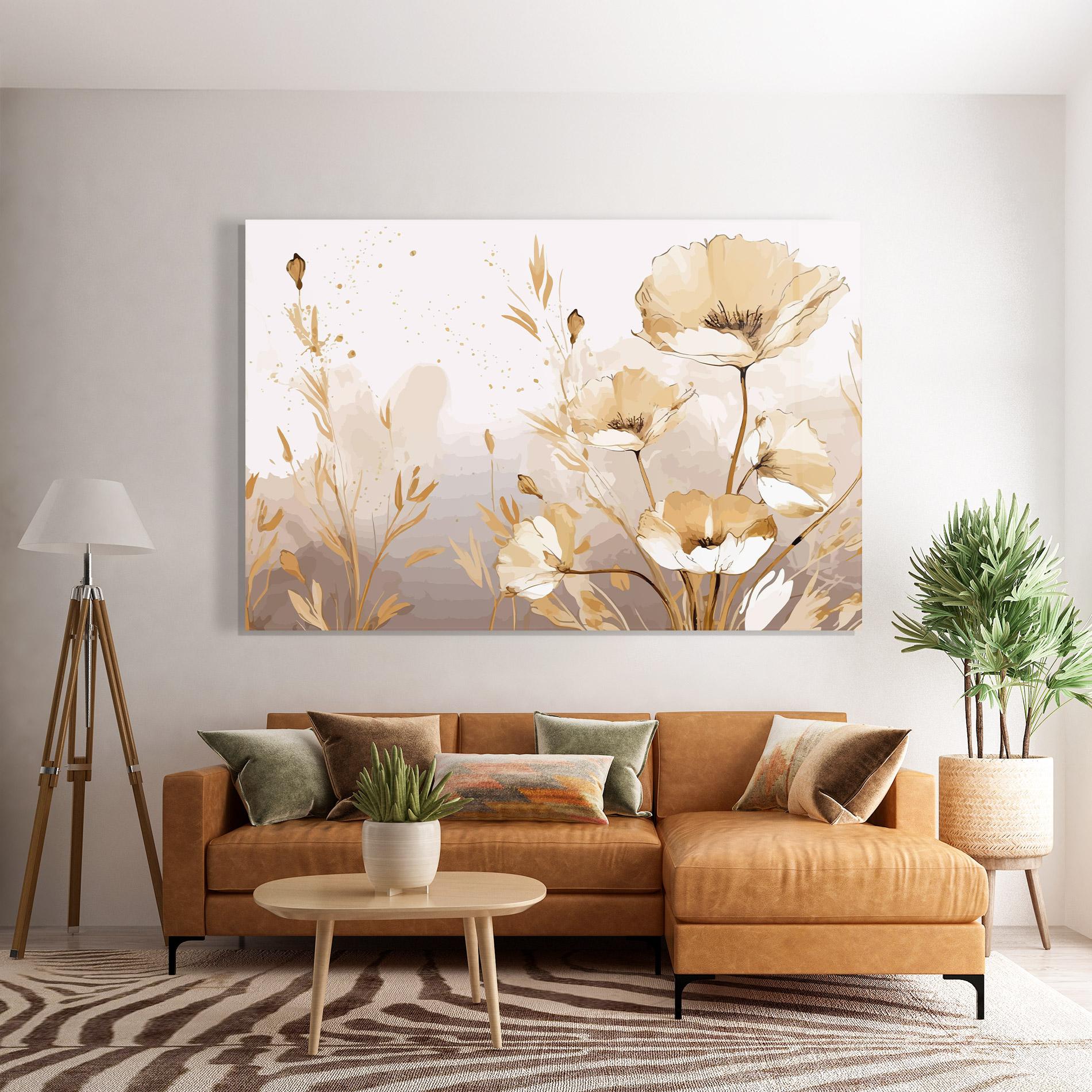 Glasbild Gold Cream Poppy mockup 7