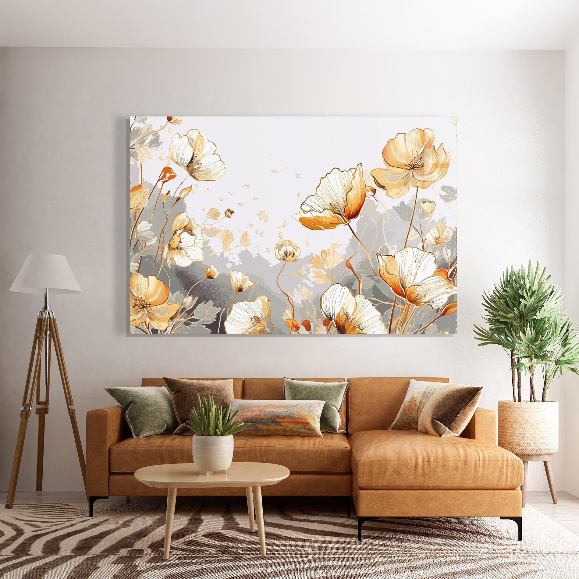 Glasbild Gold Poppies mockup 7