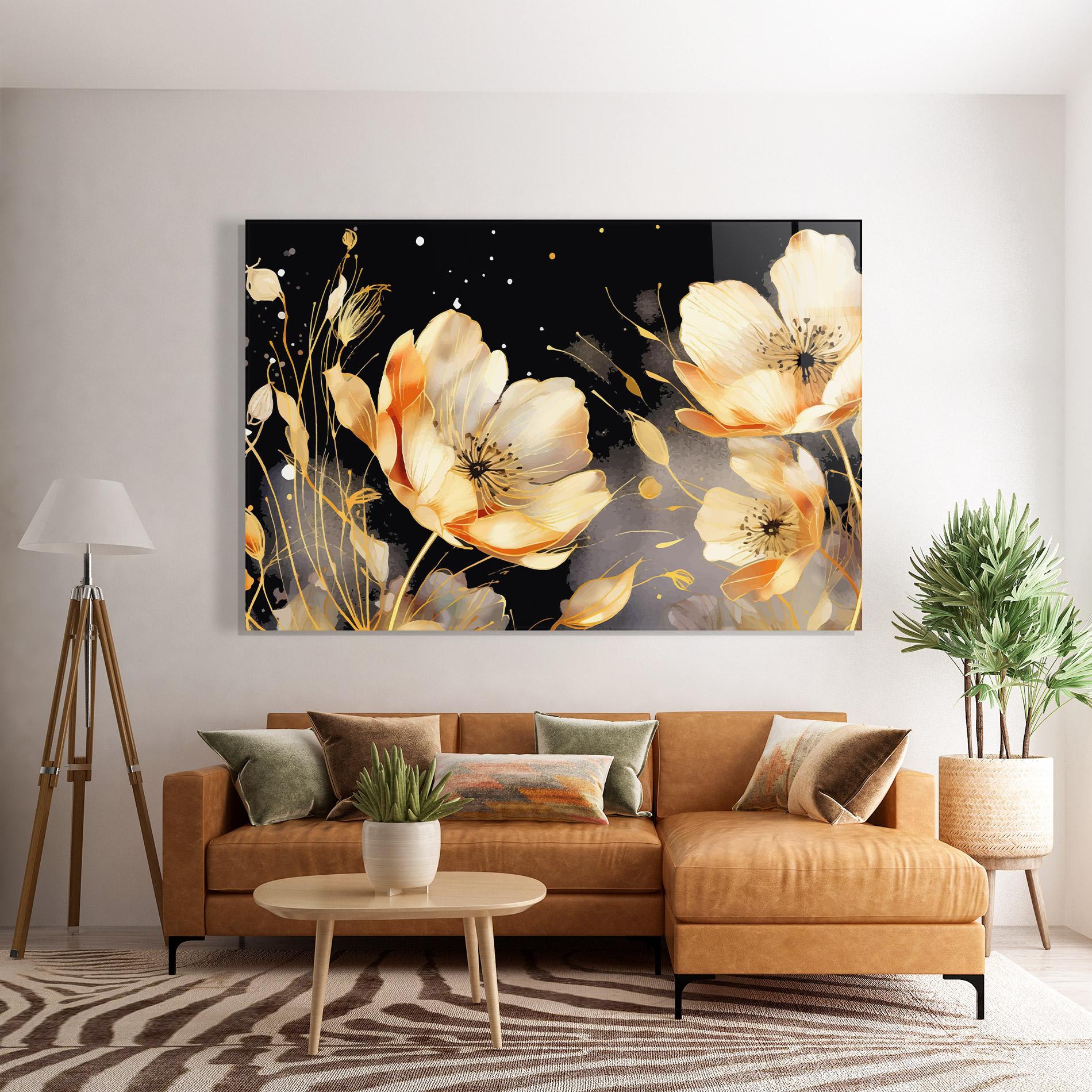 Glasbild Gold Poppy Black mockup 7