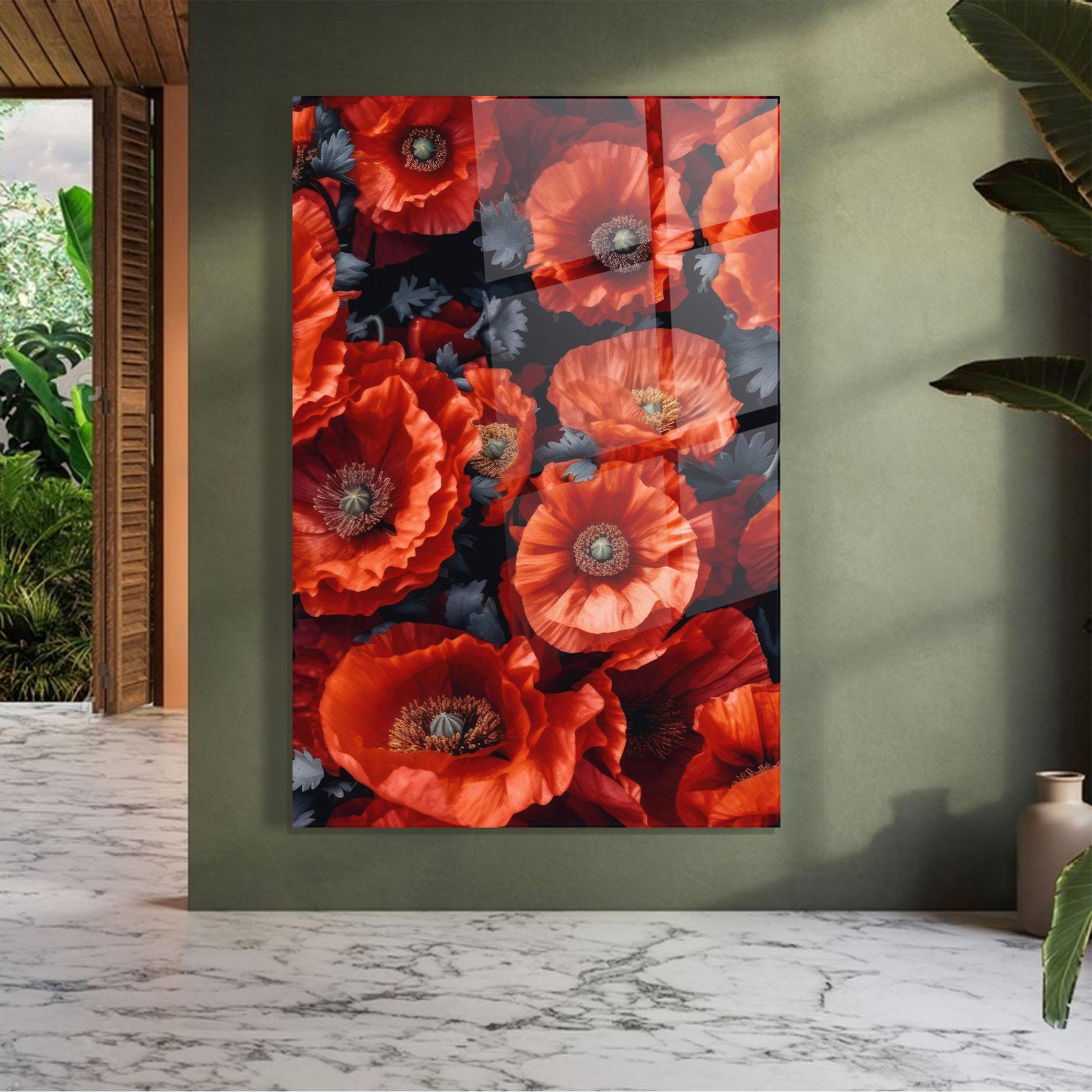 Glasbild Black Red Poppies mockup 7