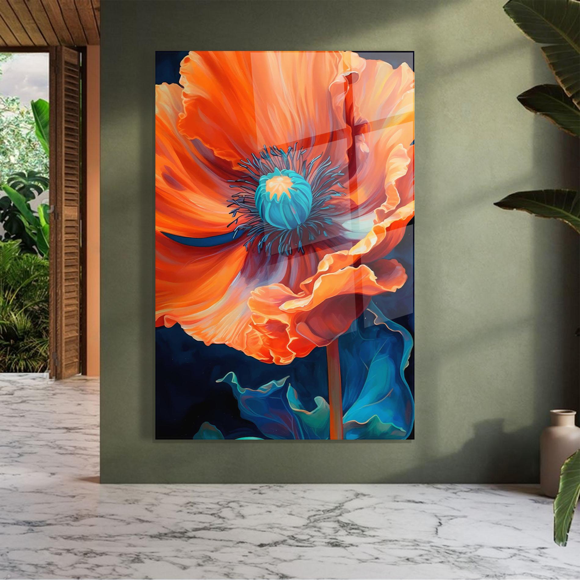 Glasbild Orange Blue Poppy mockup 7