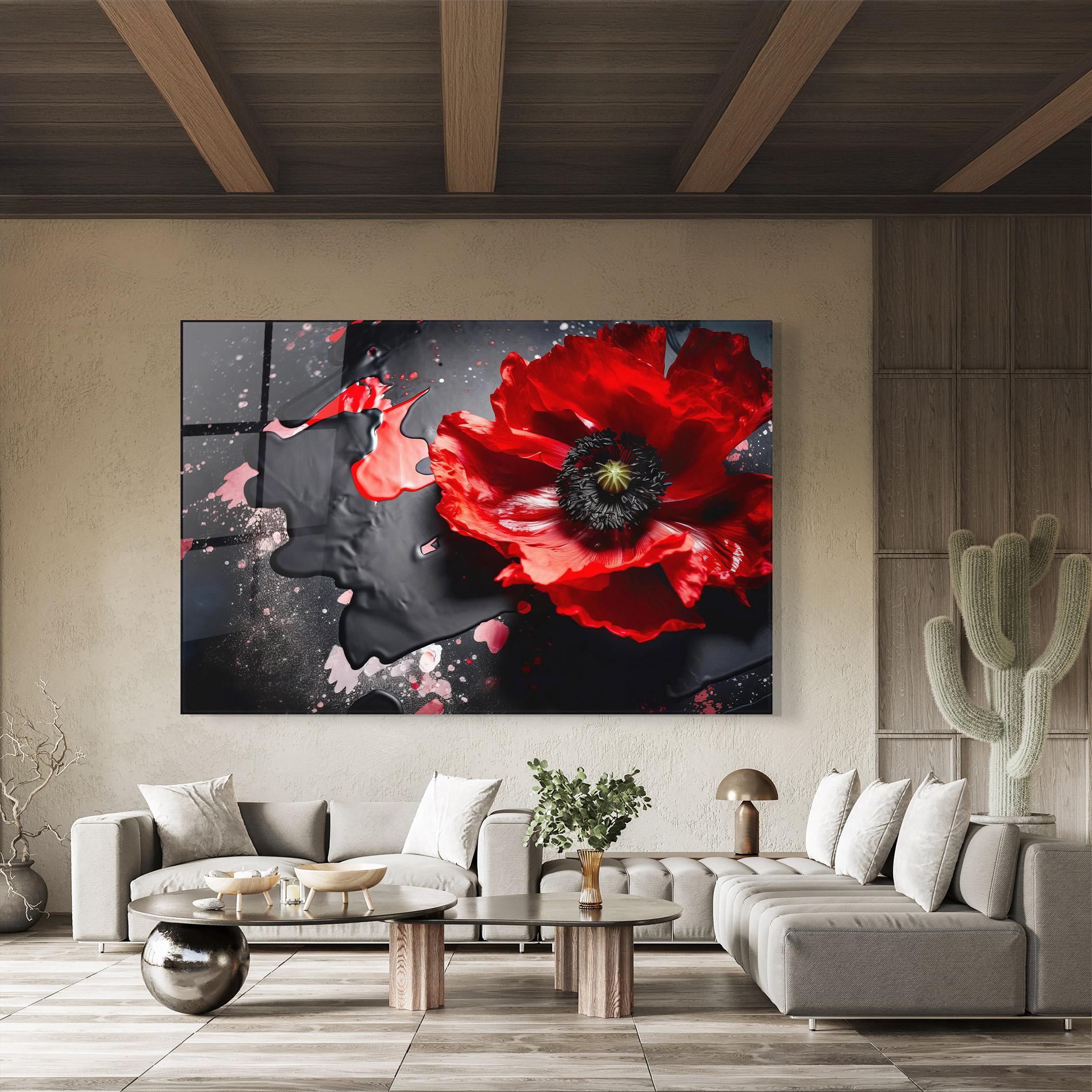 Glasbild Black Liquid Poppy mockup 8
