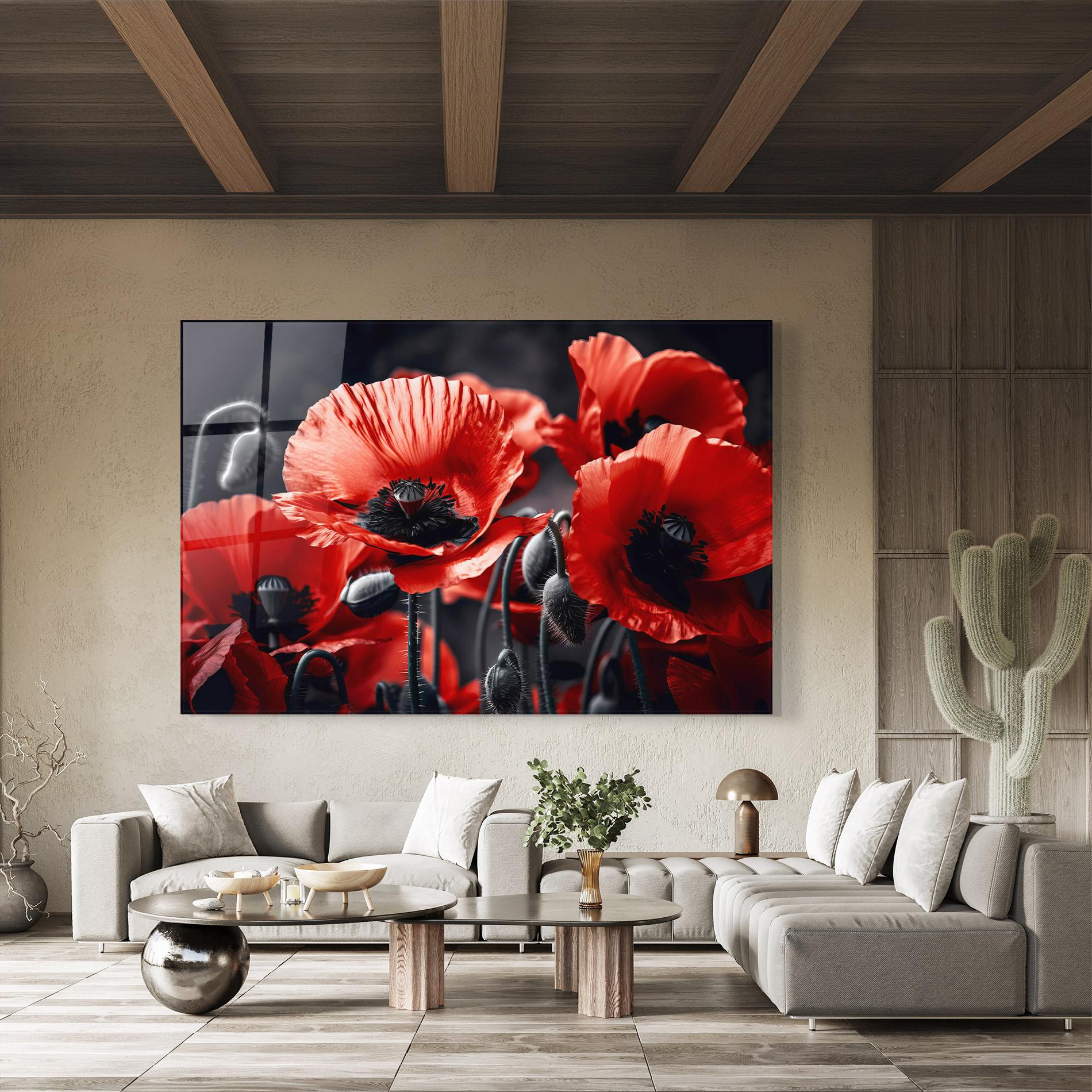 Glasbild Black Red Poppy View mockup 8