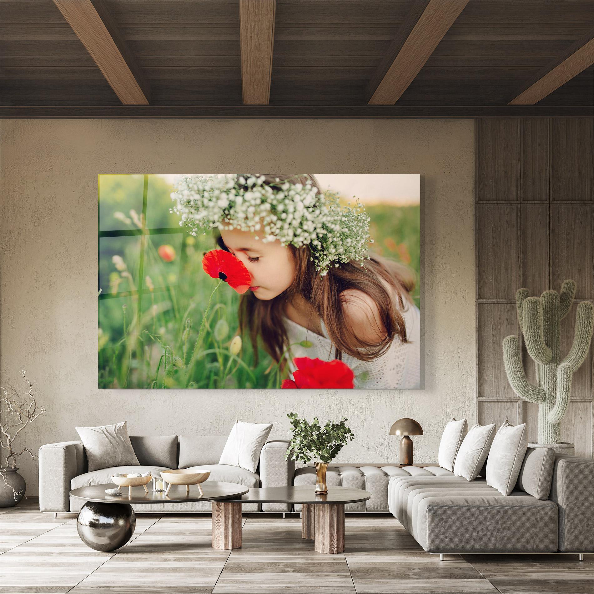 Glasbild Girl With Poppies mockup 8