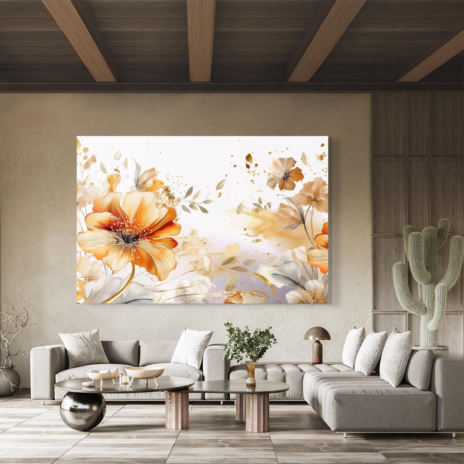 Glasbild Gold Orange Poppy mockup 8