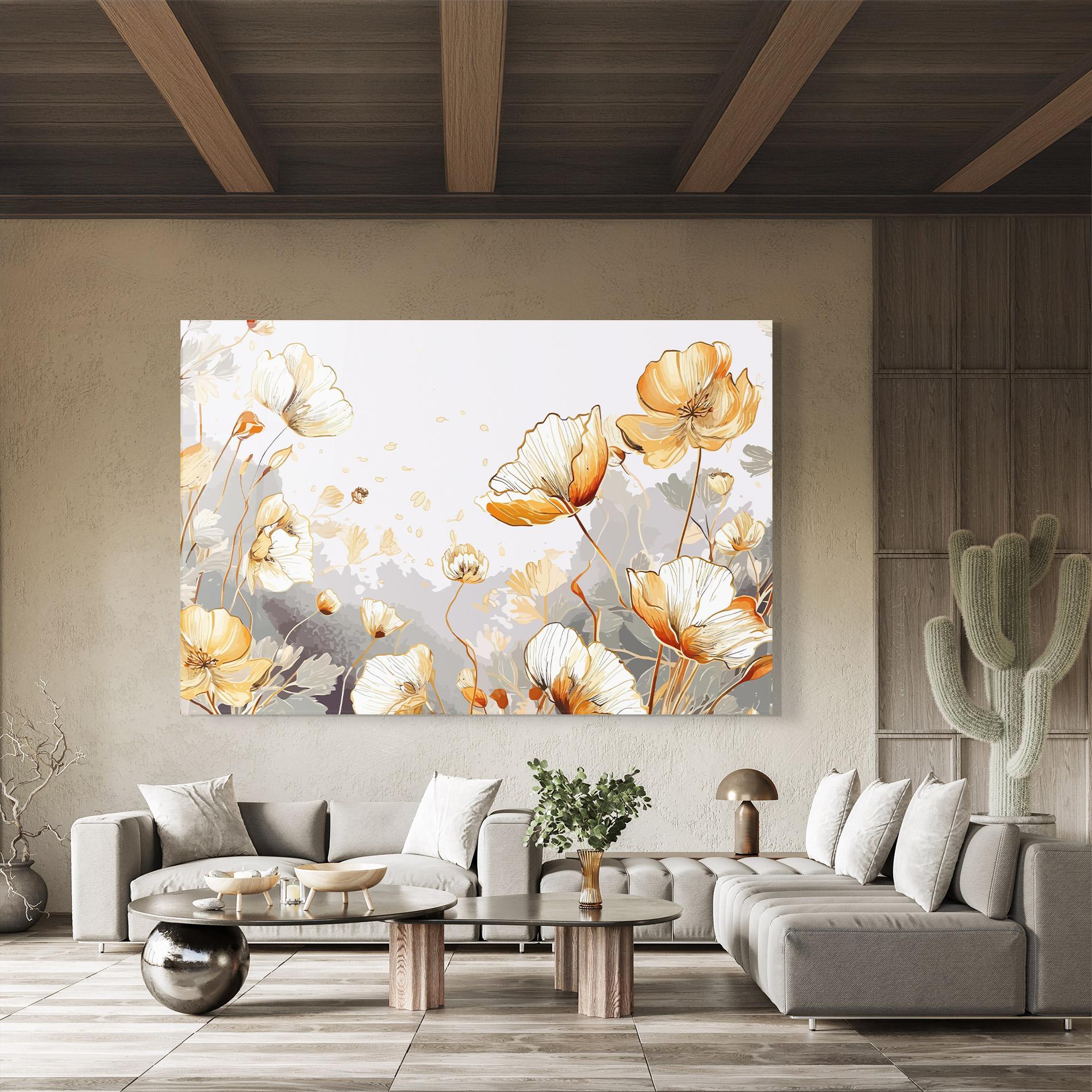 Glasbild Gold Poppies mockup 8