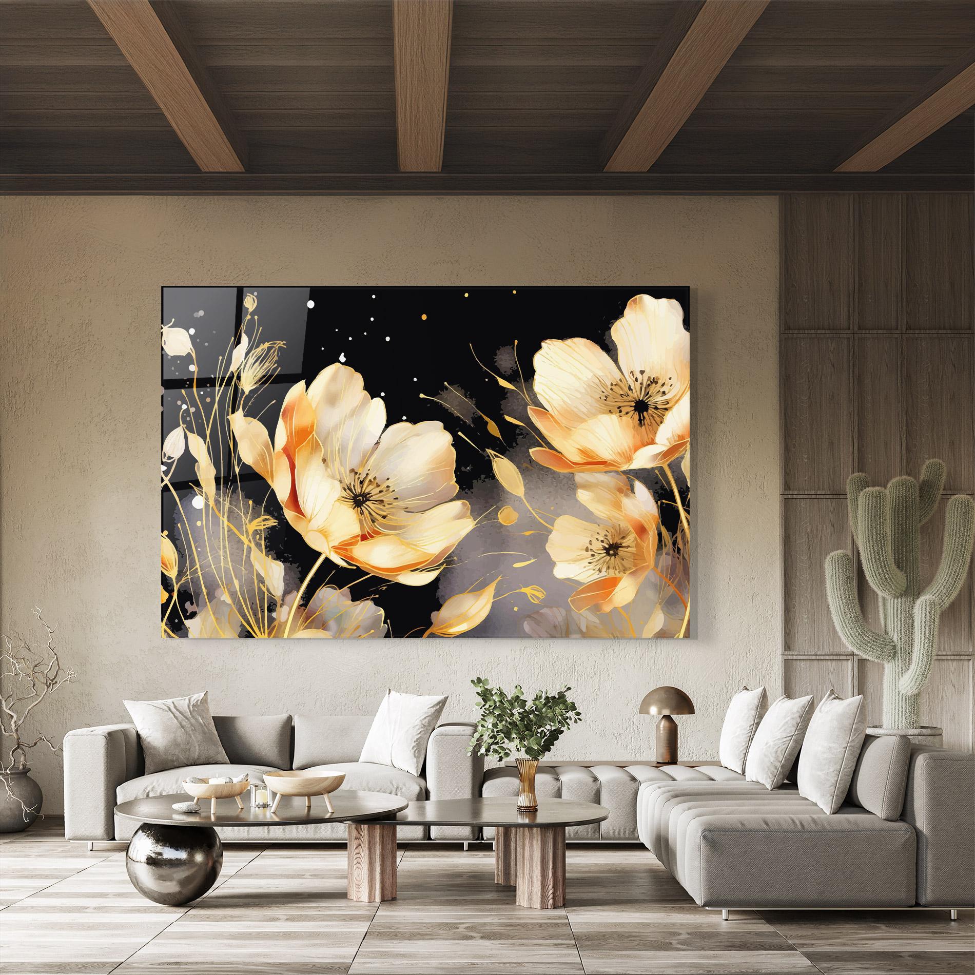 Glasbild Gold Poppy Black mockup 8