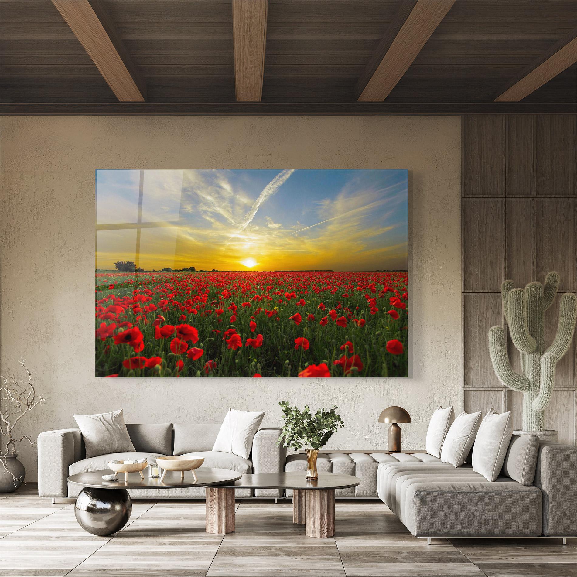 Glasbild Poppies Sunset mockup 8