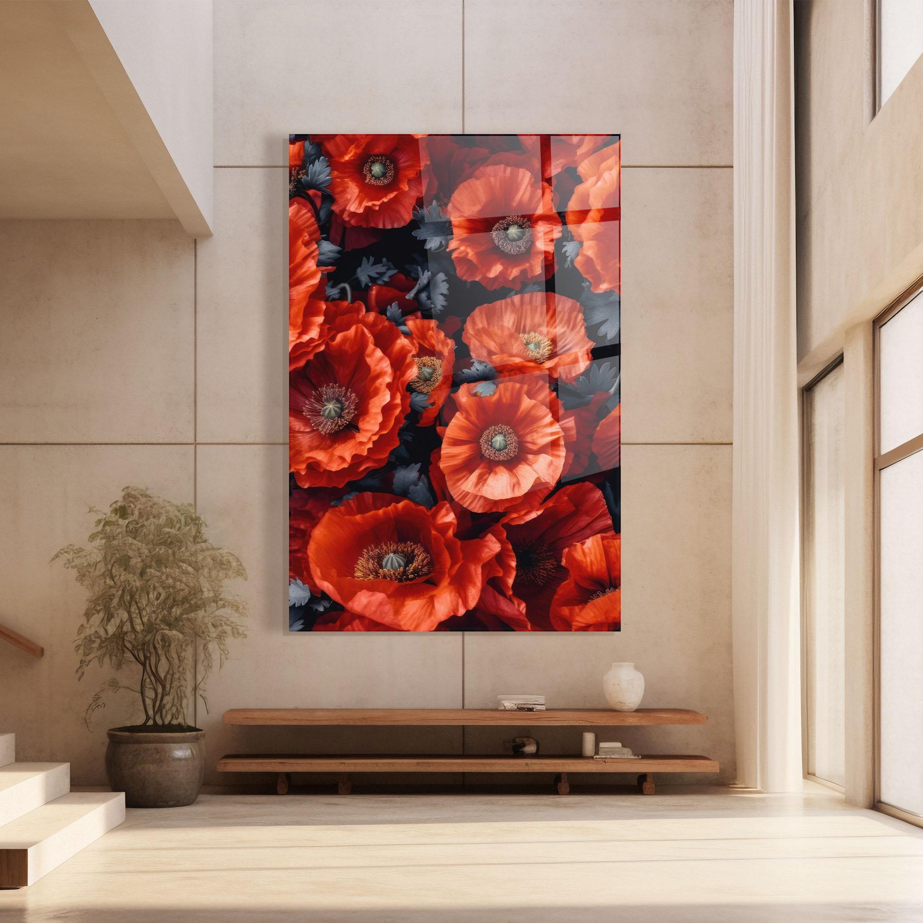 Glasbild Black Red Poppies mockup 8