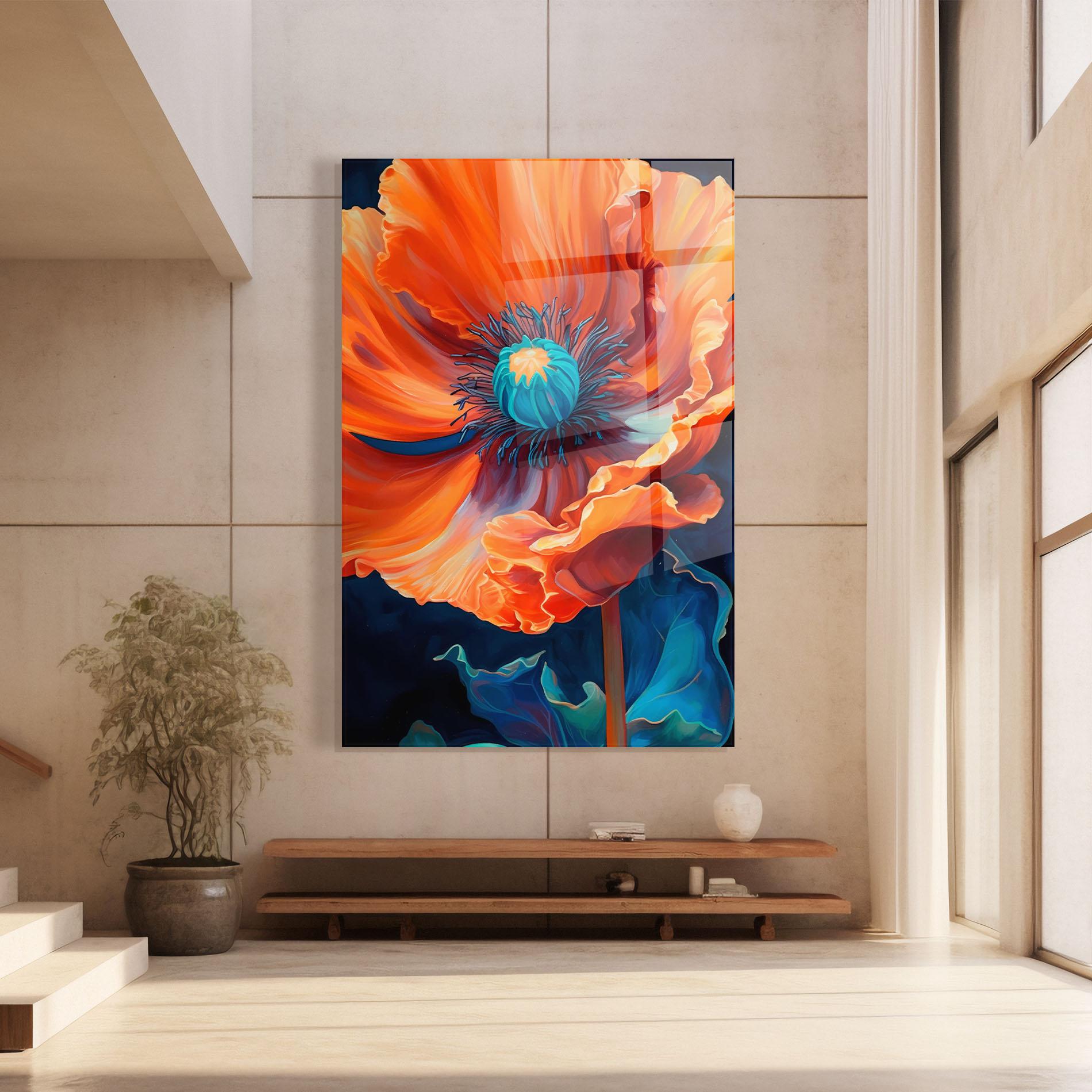 Glasbild Orange Blue Poppy mockup 8