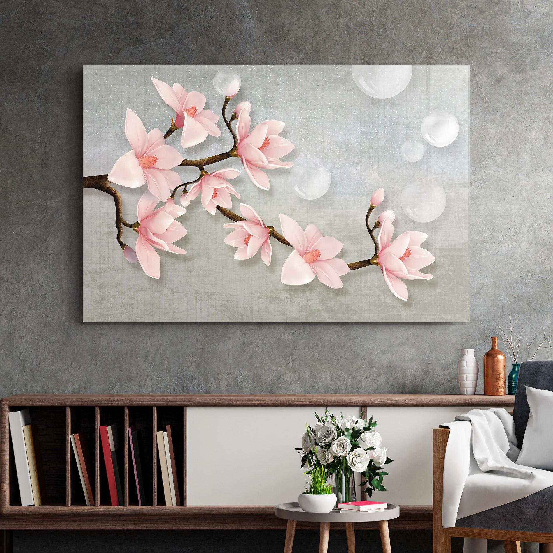Glasbild Pink Magnolia mockup 2