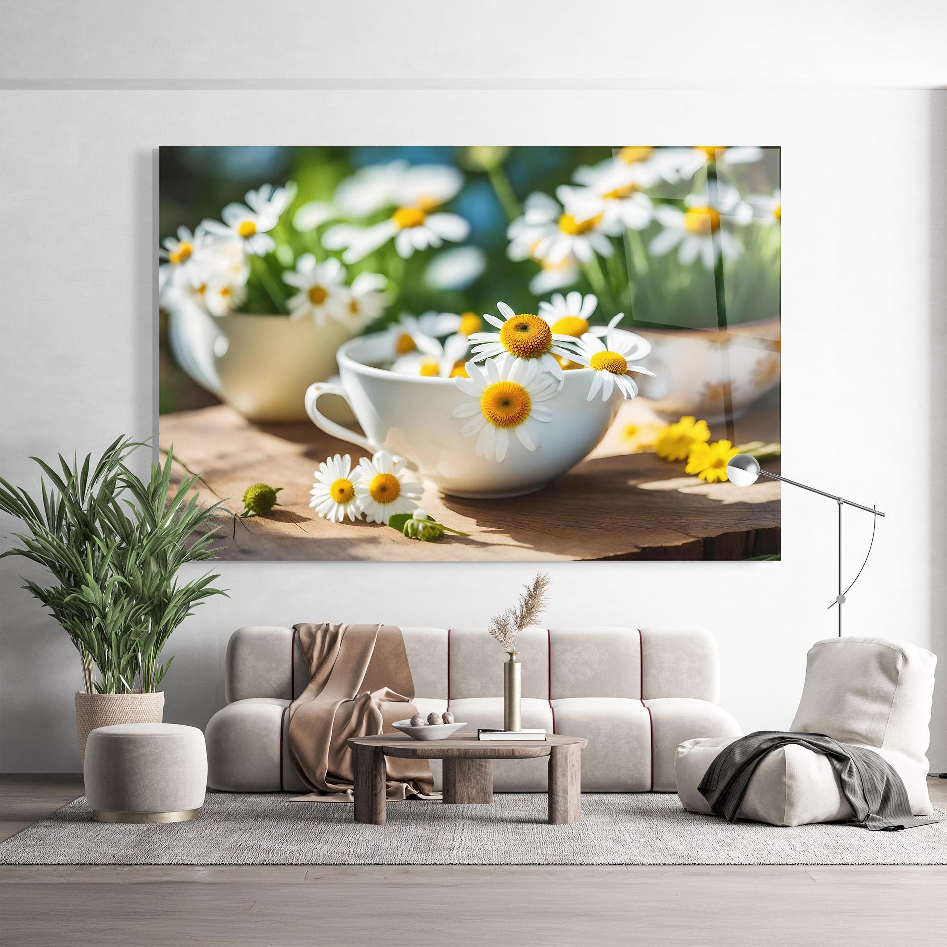 Glasbild Daisies In A Cup mockup 9