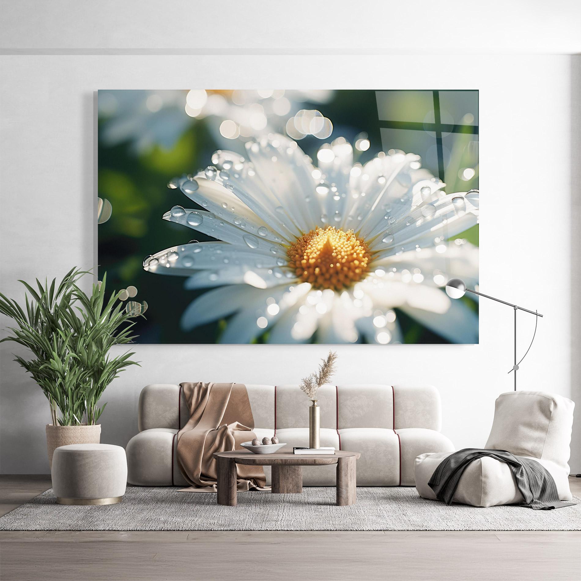 Glasbild Daisy After Rain Close Up mockup 9