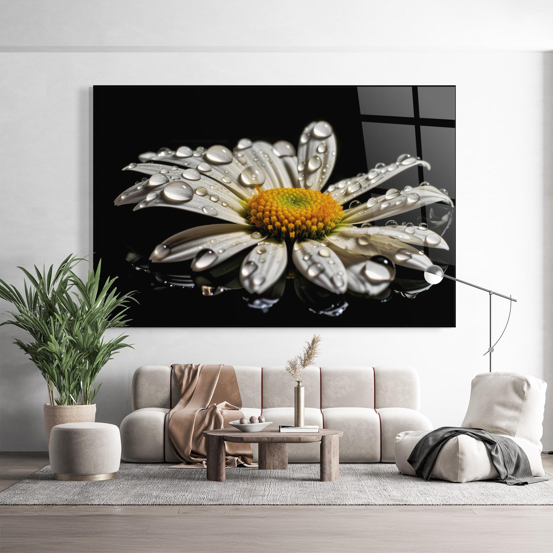 Glasbild Daisy After The Rain mockup 9