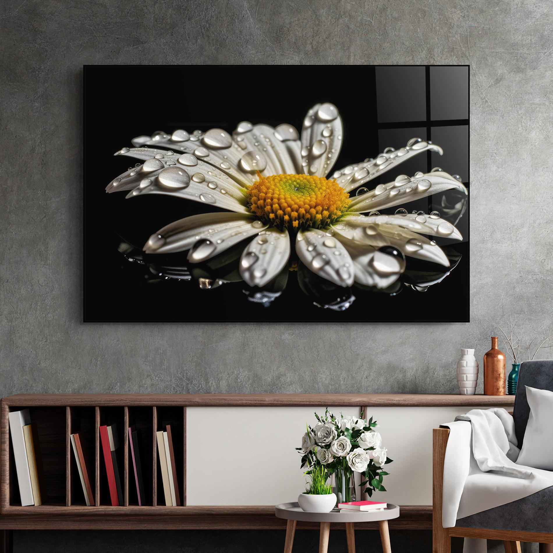 Glasbild Daisy After The Rain mockup 2