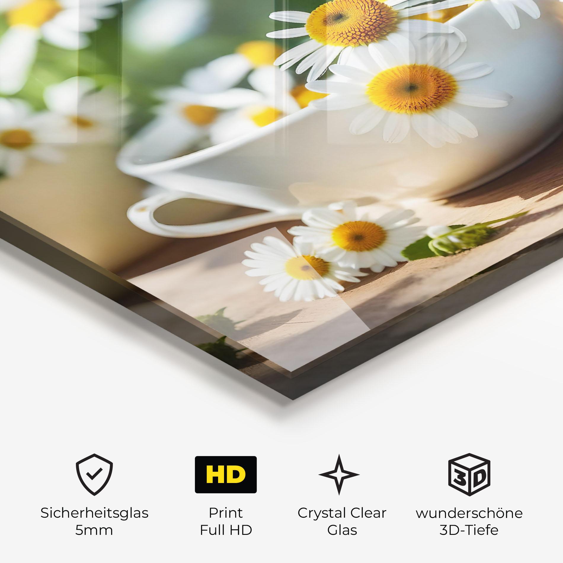 Glasbild Daisies In A Cup mockup 3