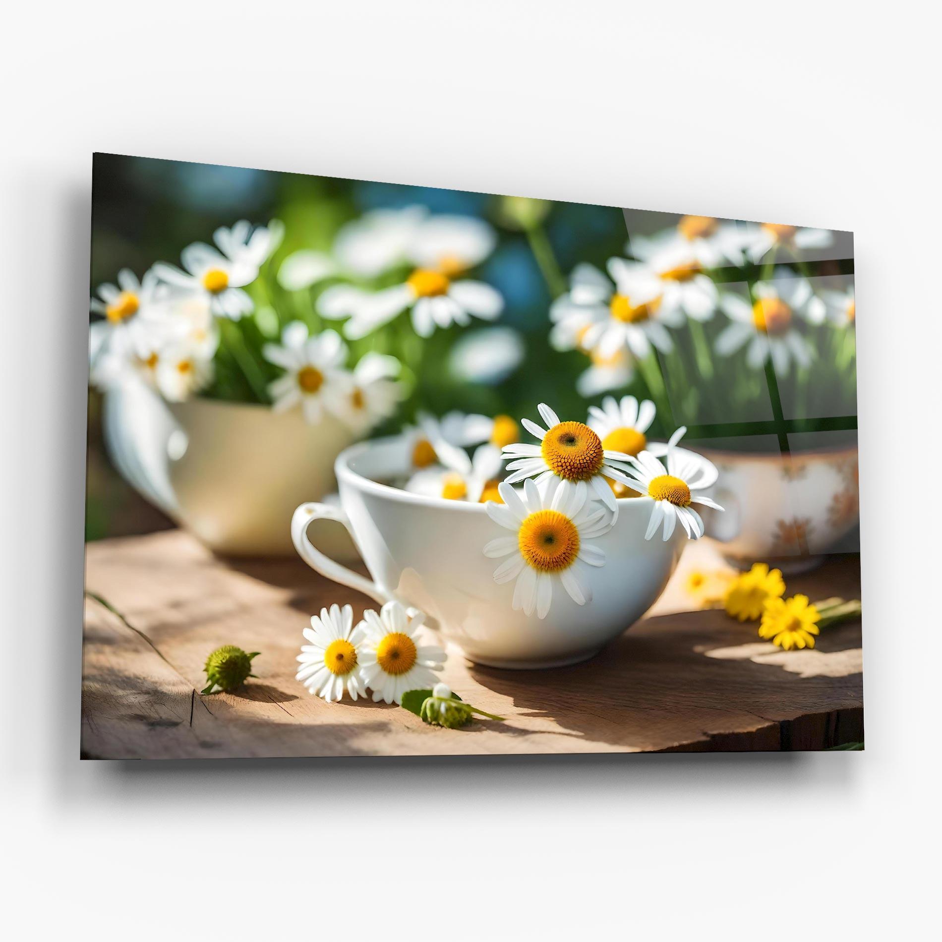 Glasbild Daisies In A Cup mockup 6