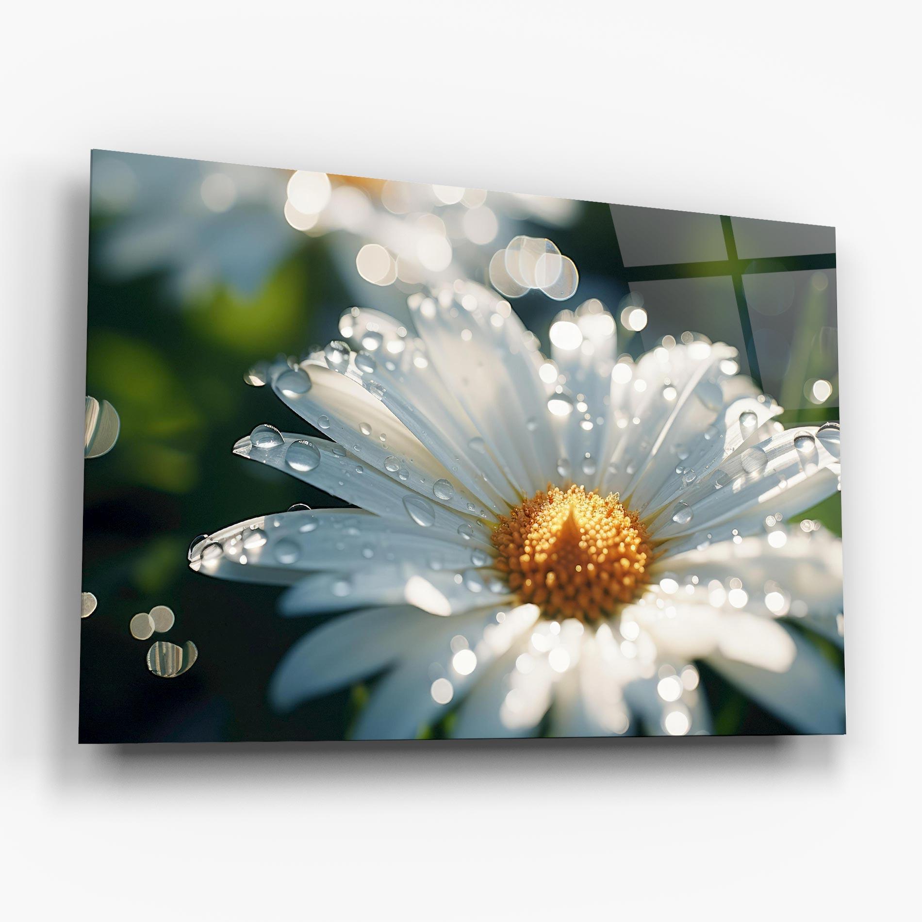Glasbild Daisy After Rain Close Up mockup 6