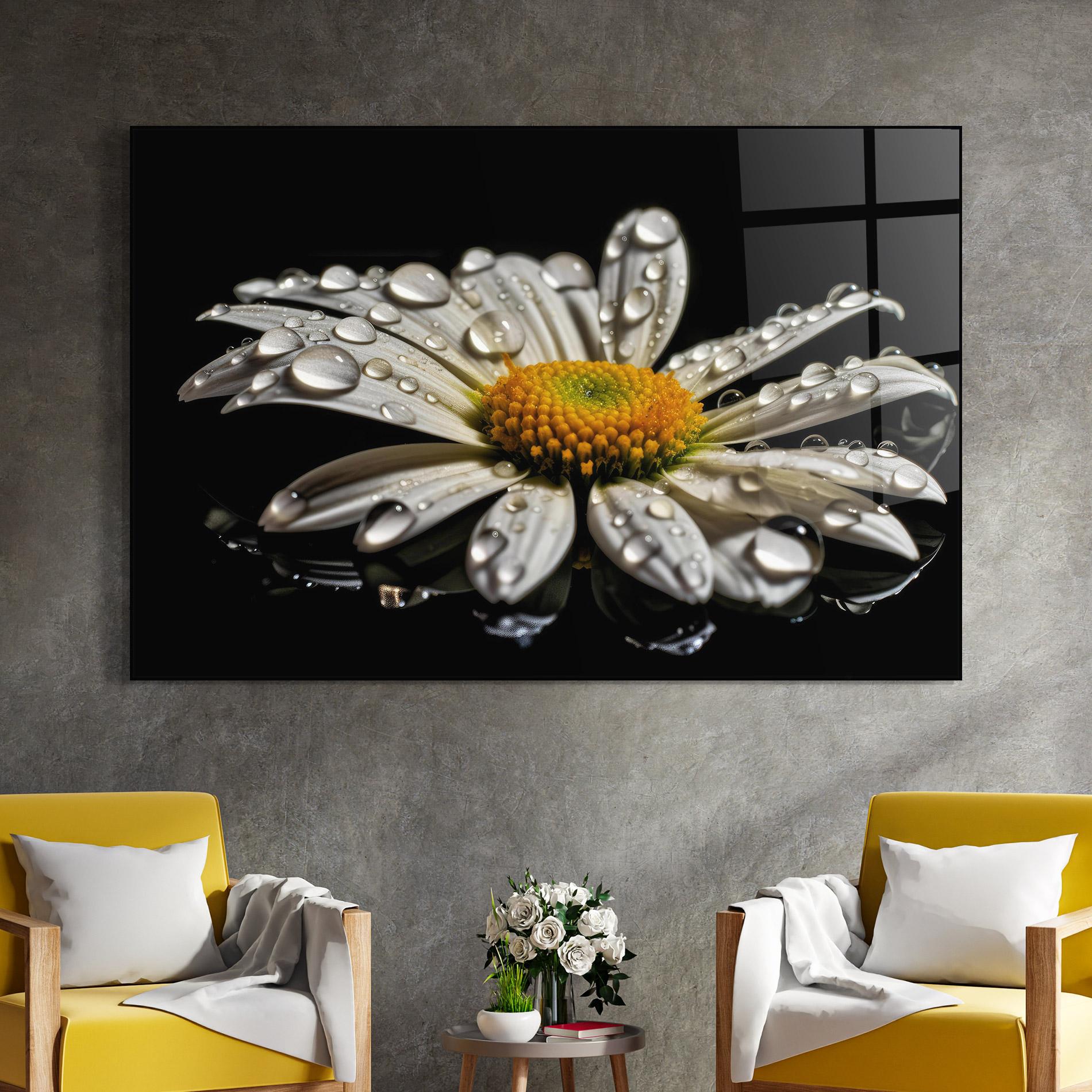 Glasbild Daisy After The Rain mockup 4