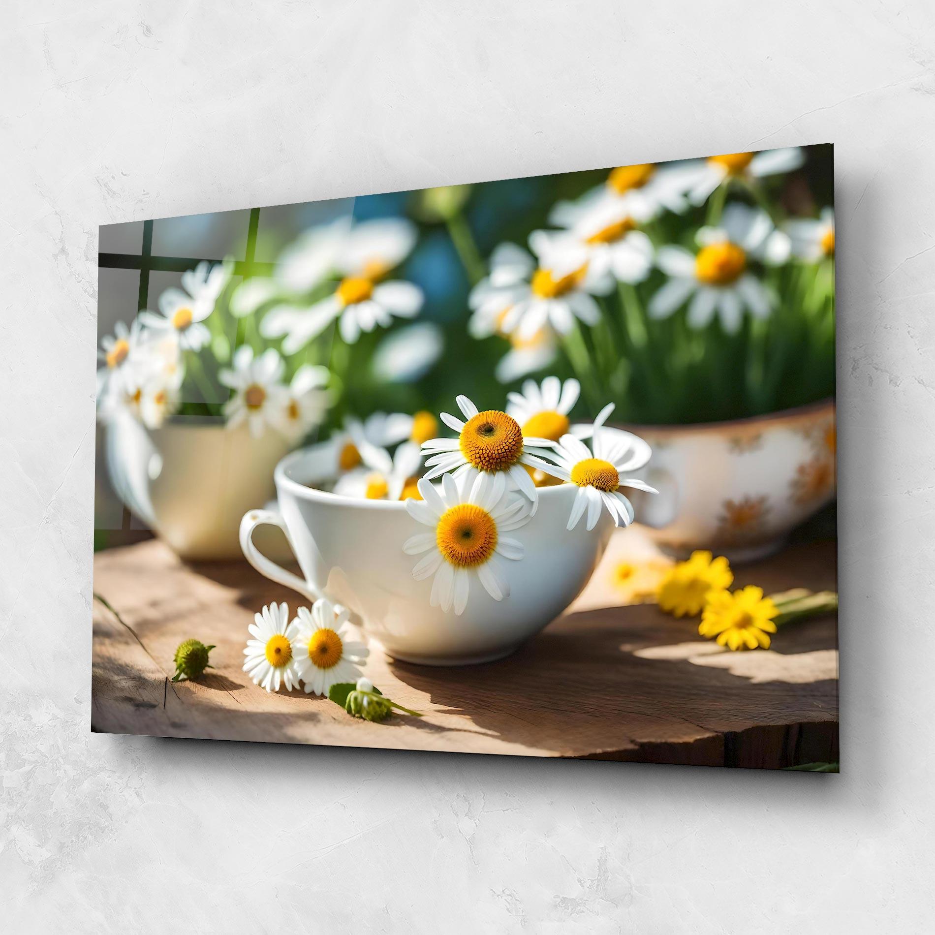 Glasbild Daisies In A Cup mockup 1