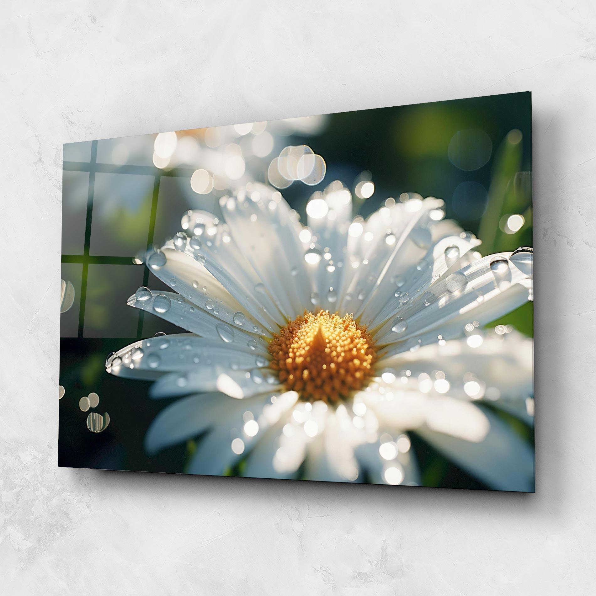 Glasbild Daisy After Rain Close Up mockup 1
