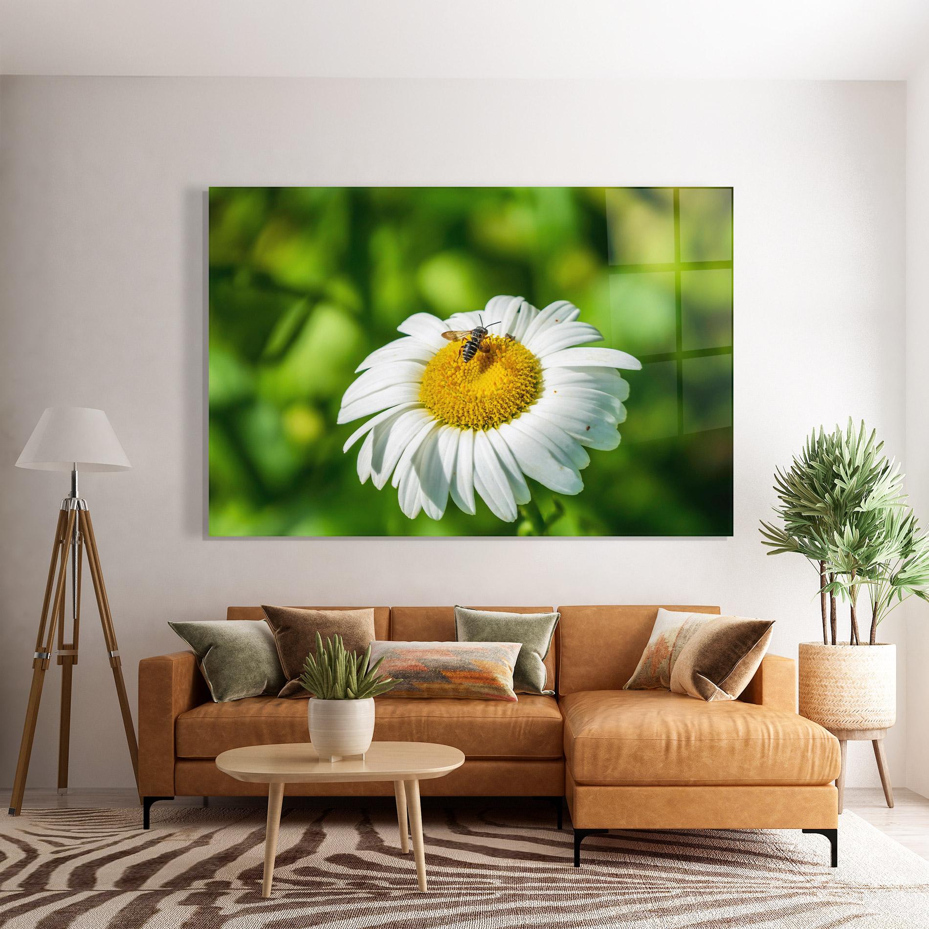 Glasbild Flying On The Daisy mockup 7