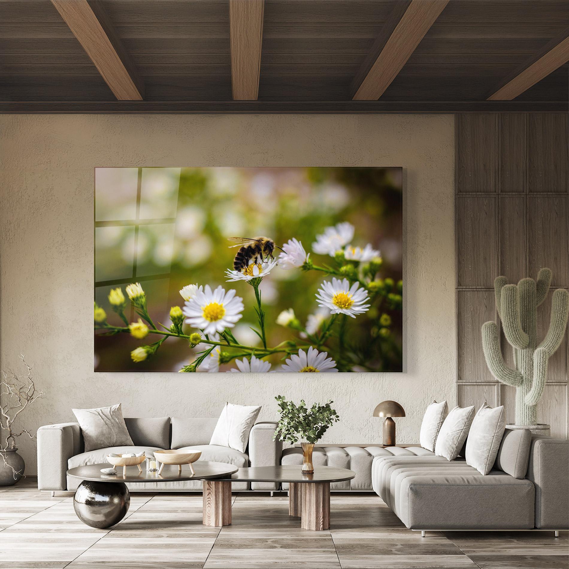 Glasbild Bee On Small Flower mockup 8