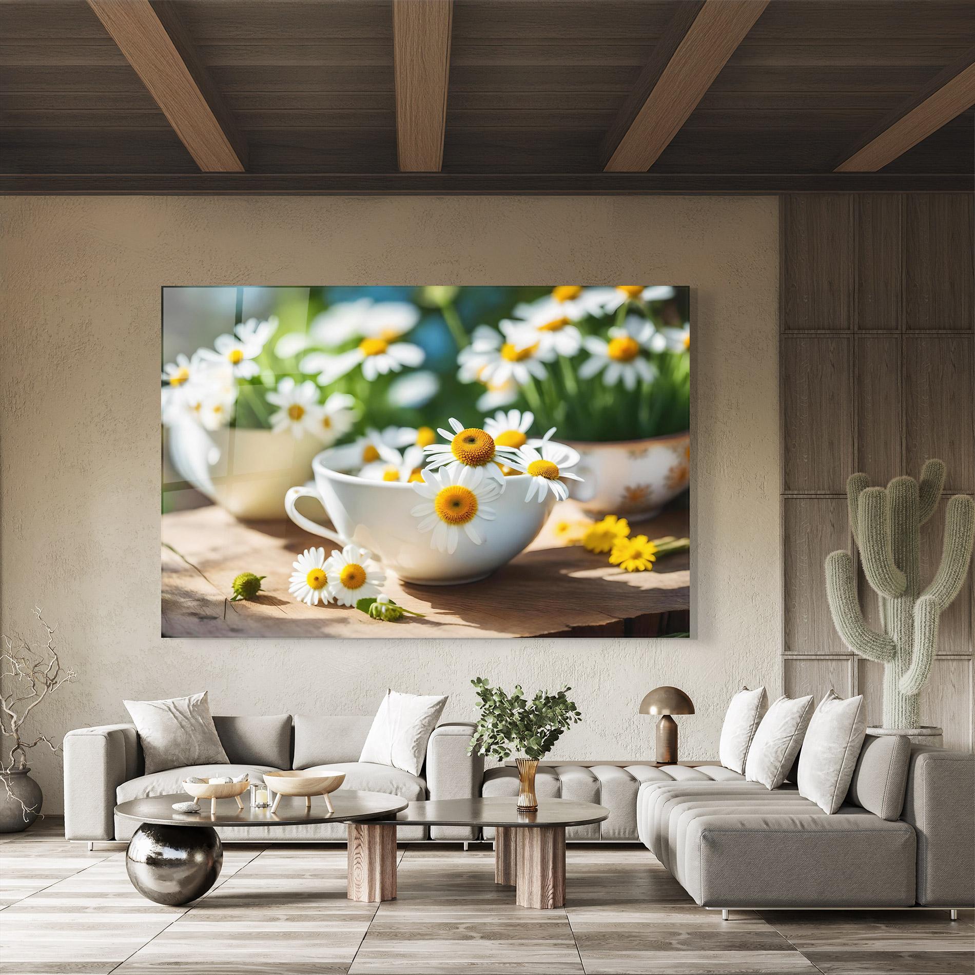 Glasbild Daisies In A Cup mockup 8