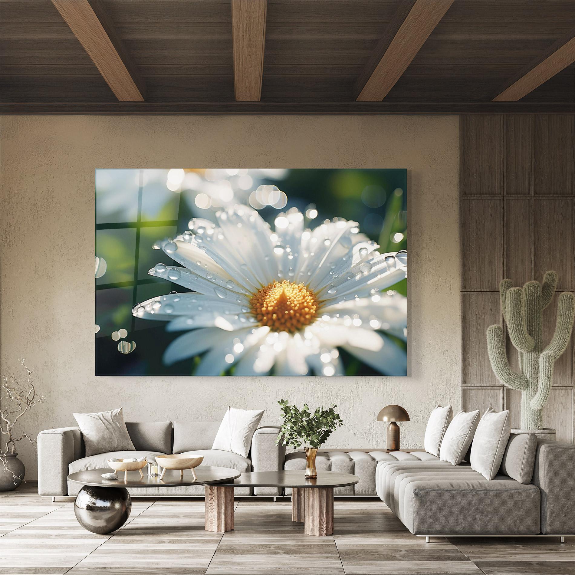 Glasbild Daisy After Rain Close Up mockup 8