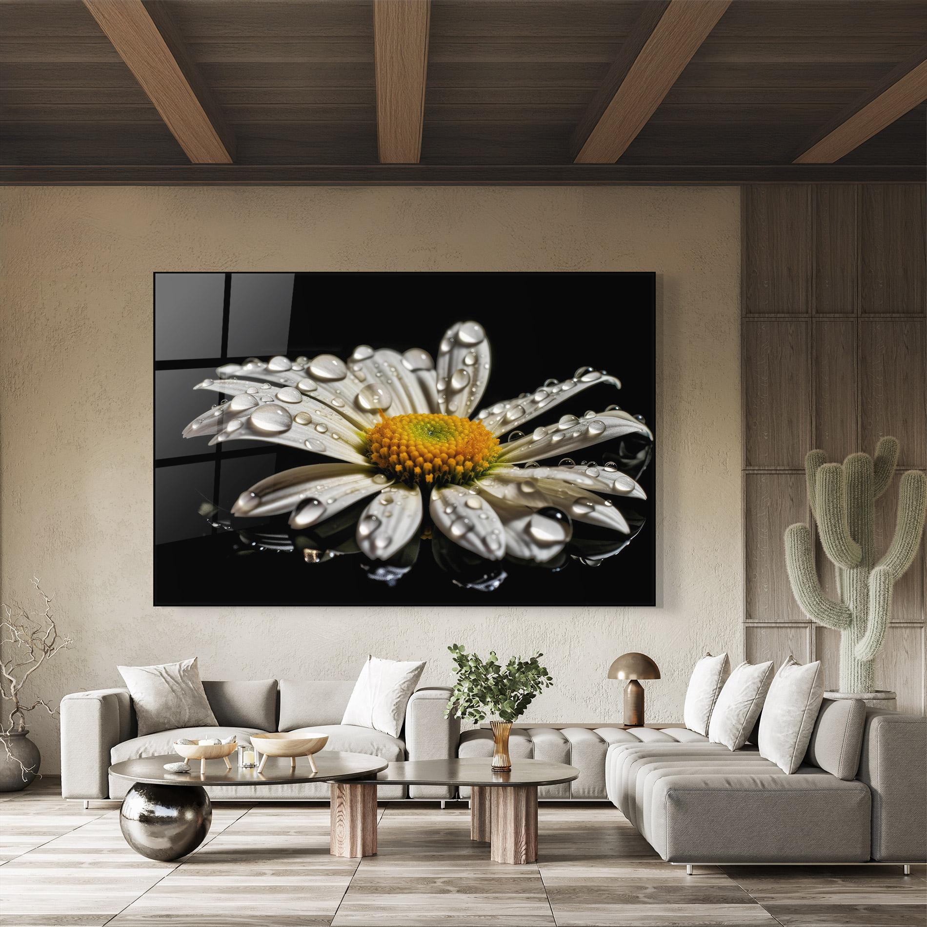 Glasbild Daisy After The Rain mockup 8