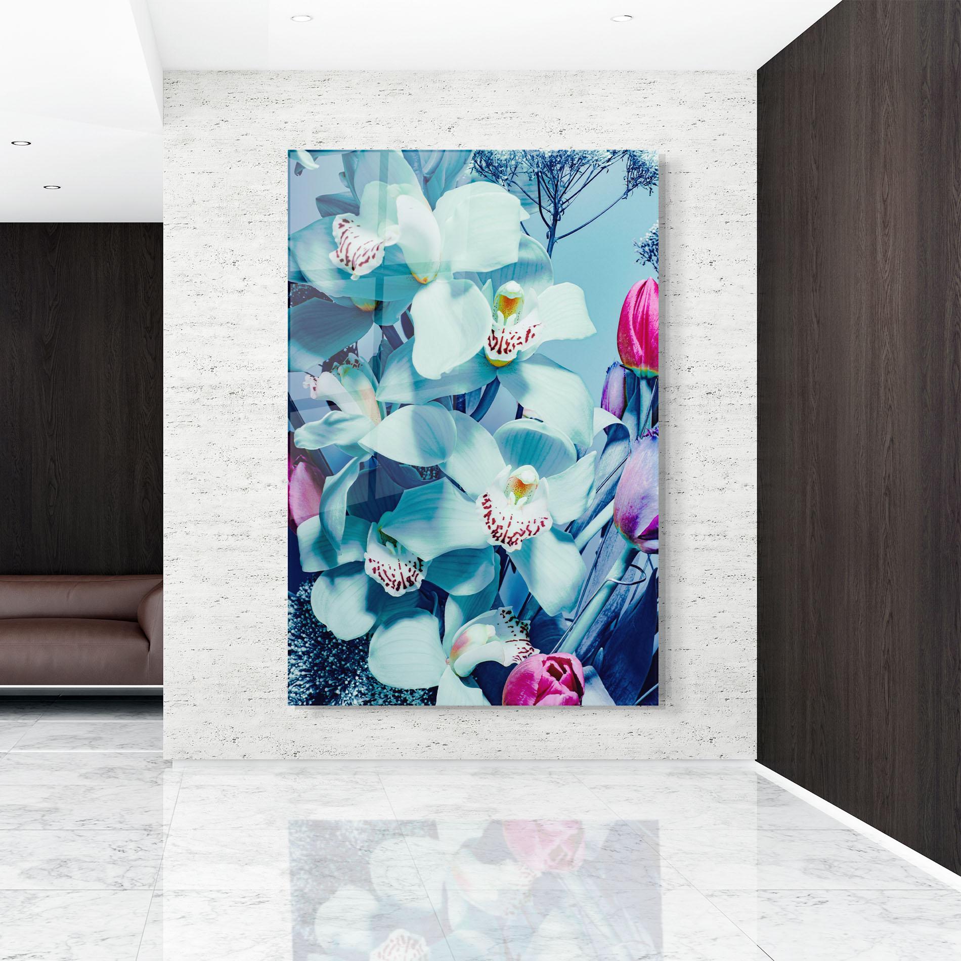 Glasbild Light Blue Orchids mockup 9