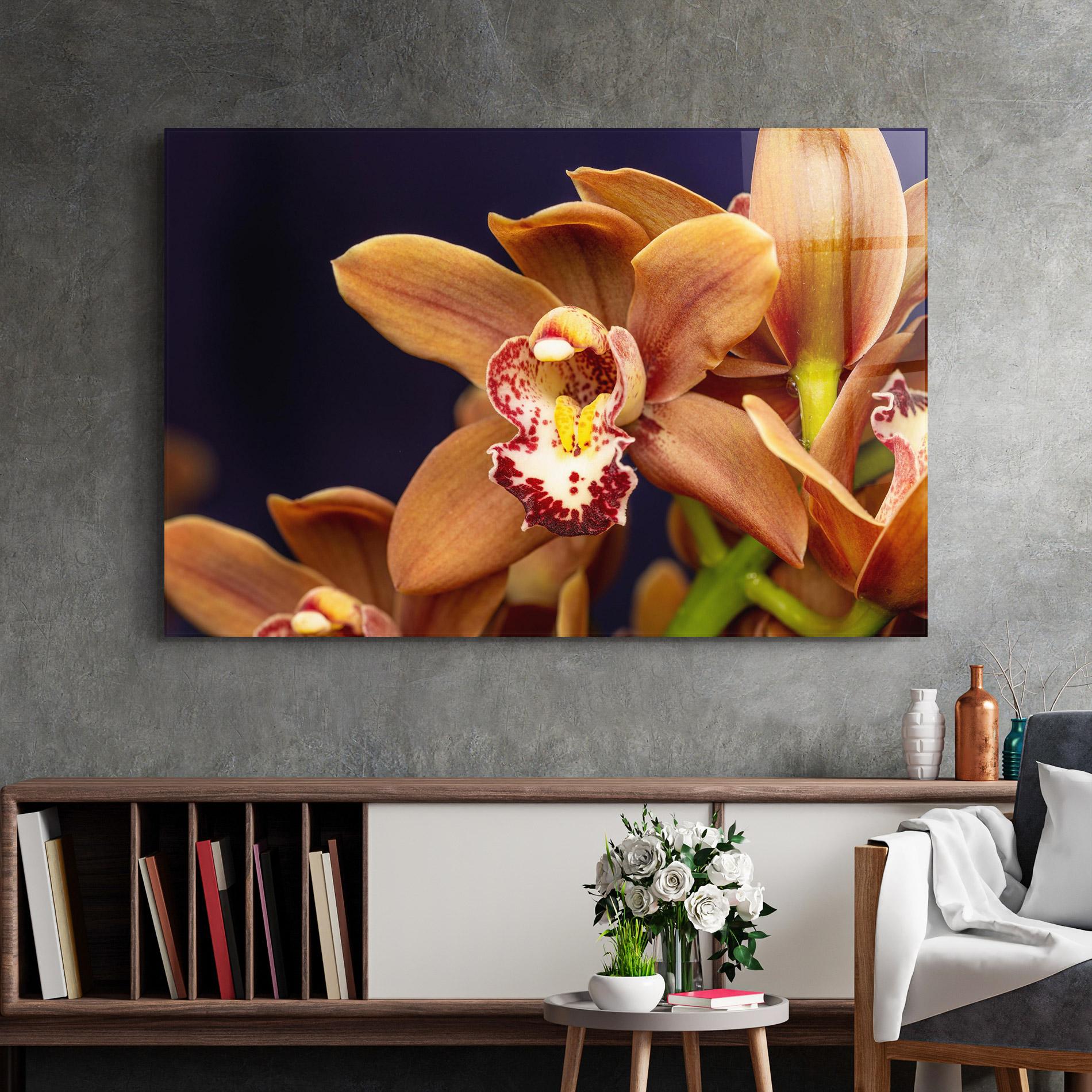 Glasbild Dirty Orange Orchid mockup 2