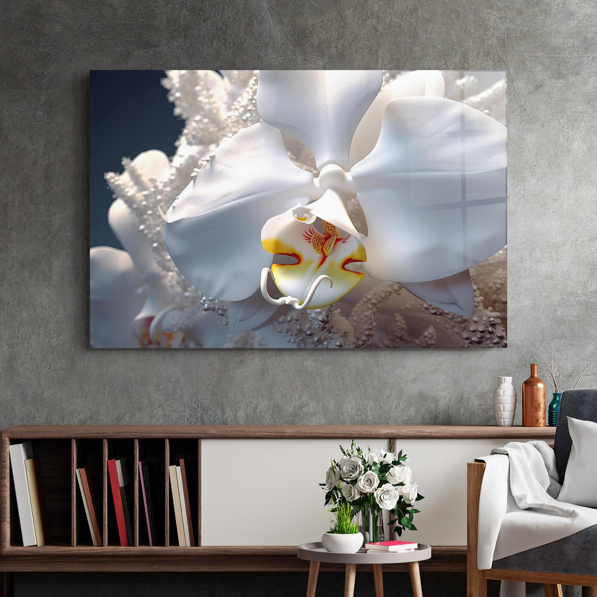 Glasbild Texture White Orchid mockup 2