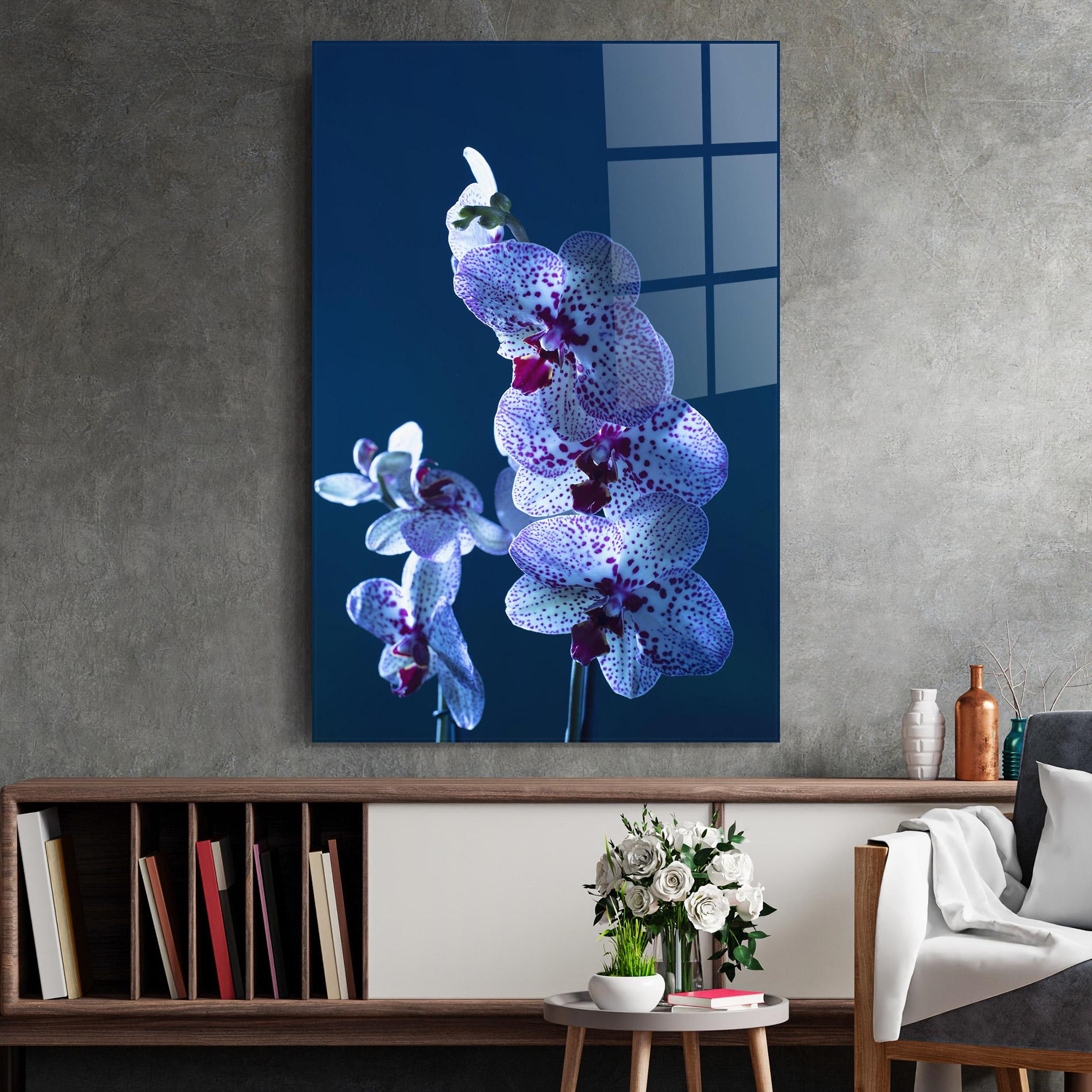 Glasbild Blue Light Orchid mockup 2