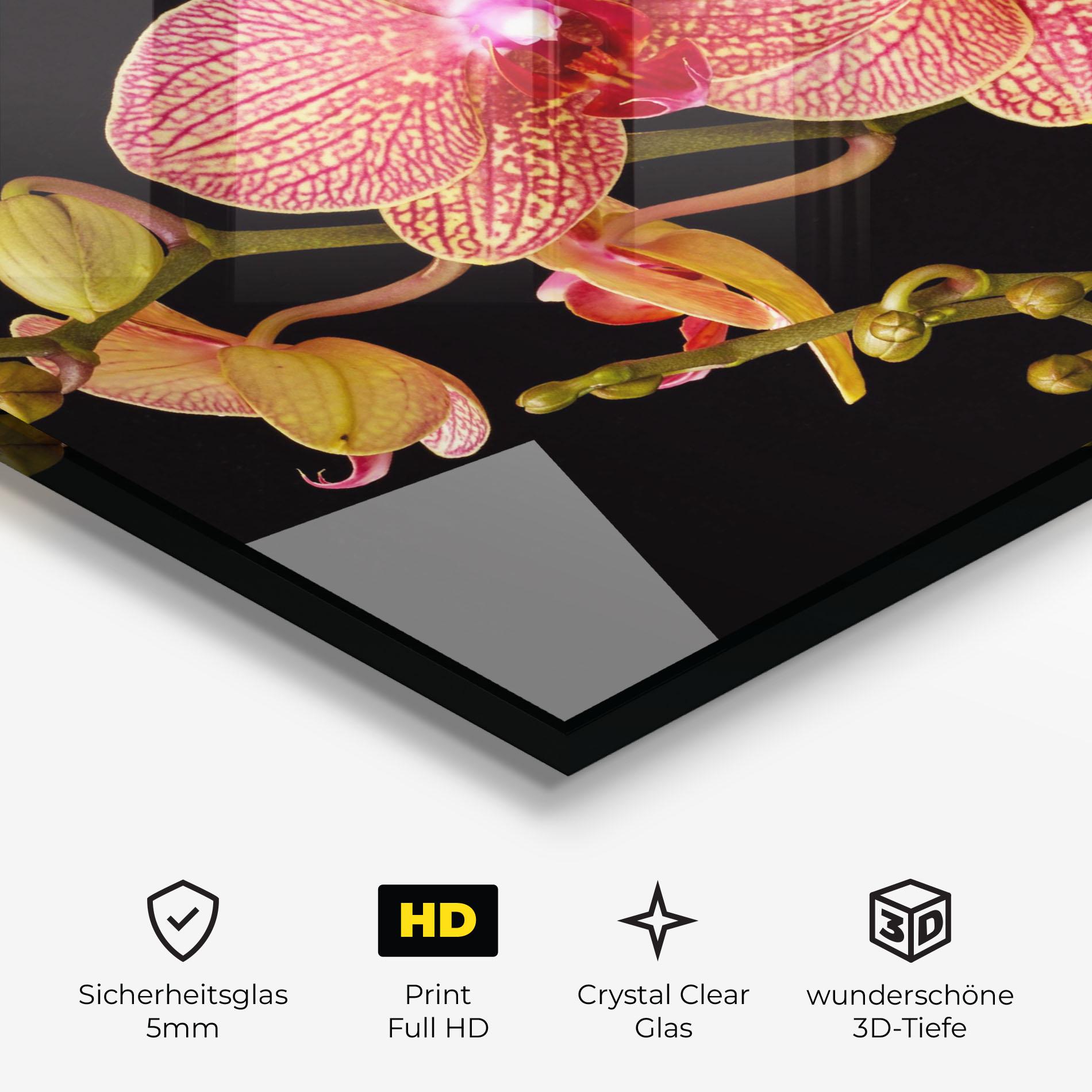 Glasbild Pink Orchids On Black mockup 3
