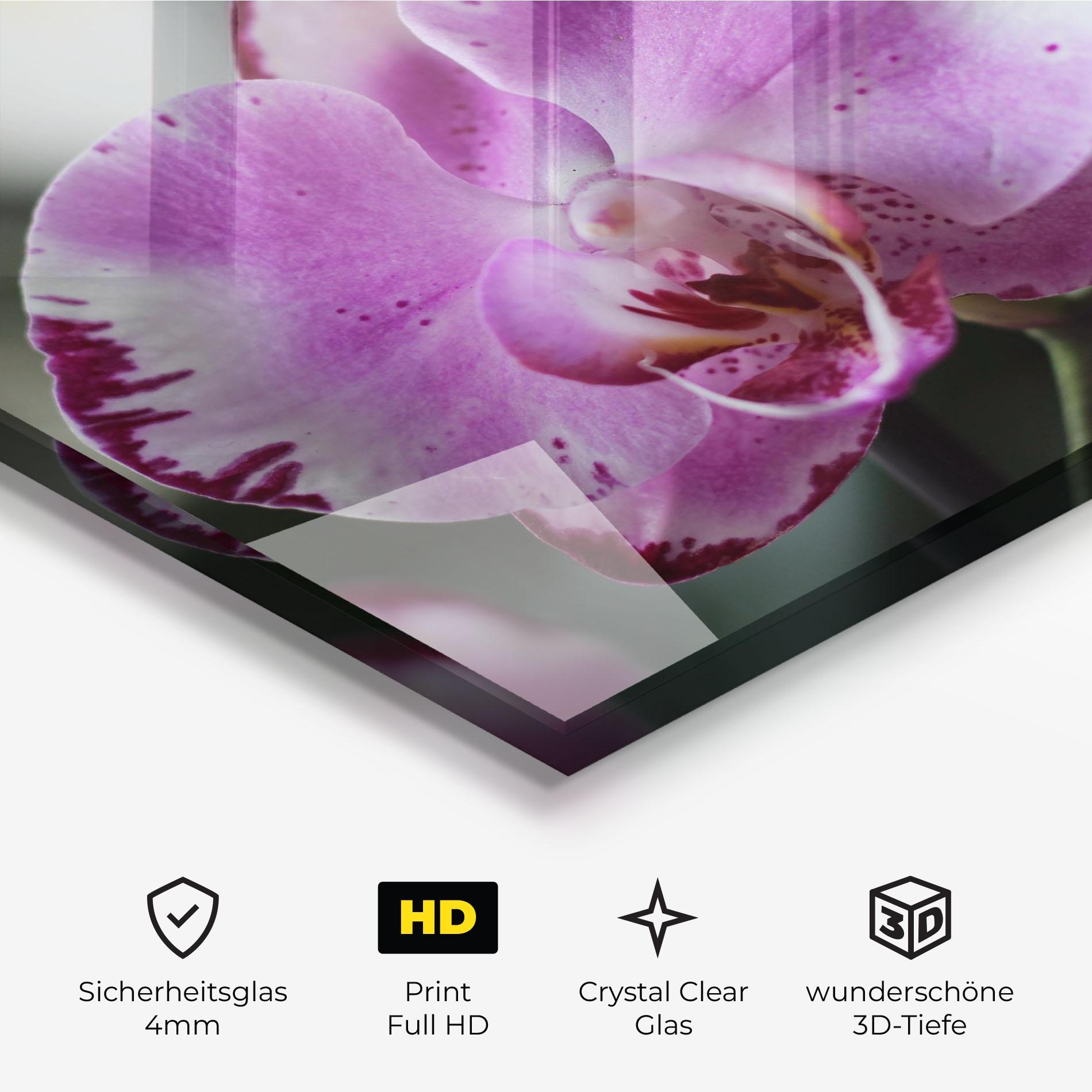 Glasbild Dark Purple Orchids In Nature mockup 3