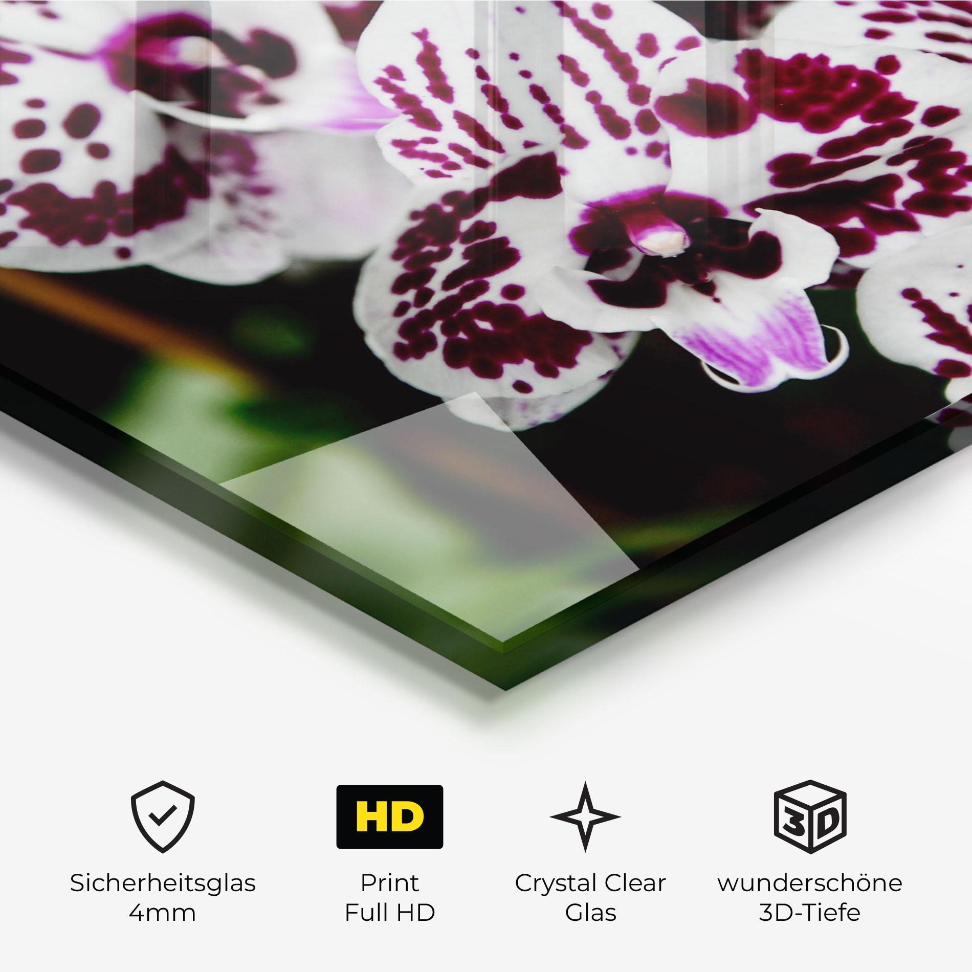 Glasbild Dark Purple Orchids mockup 3