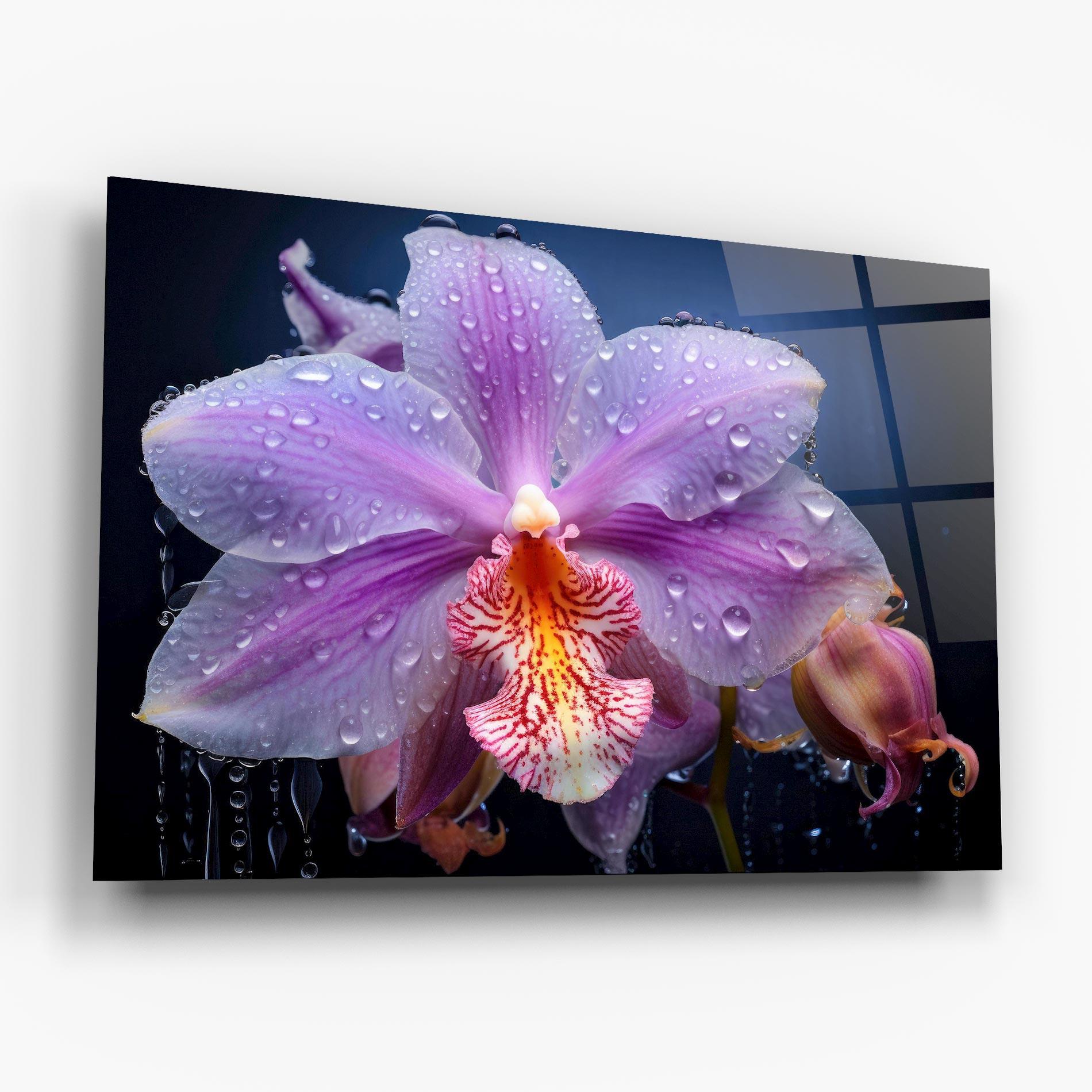 Glasbild Orchid In Rain mockup 6