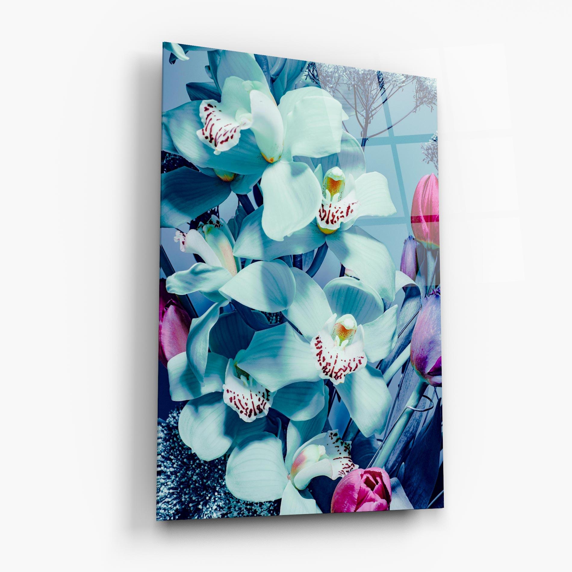 Glasbild Light Blue Orchids mockup 6