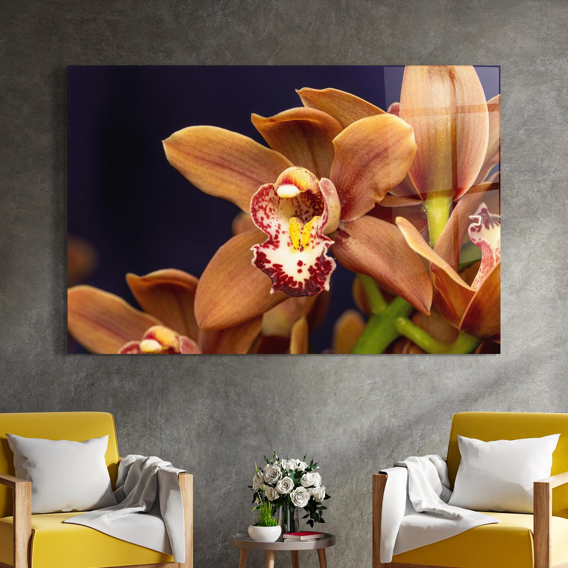 Glasbild Dirty Orange Orchid mockup 4