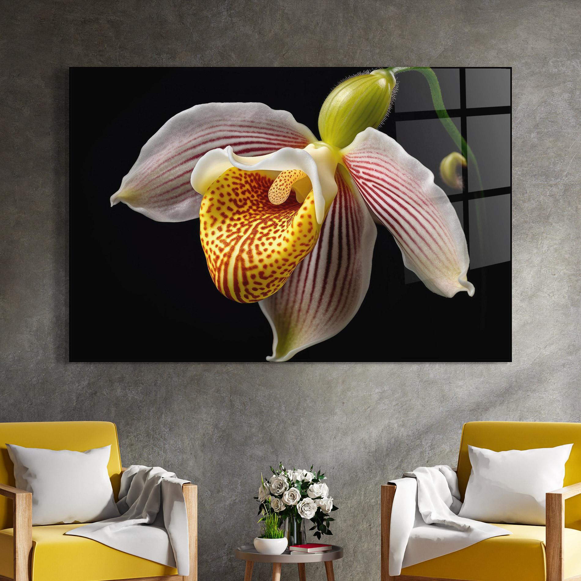 Glasbild Orchid On Black mockup 4