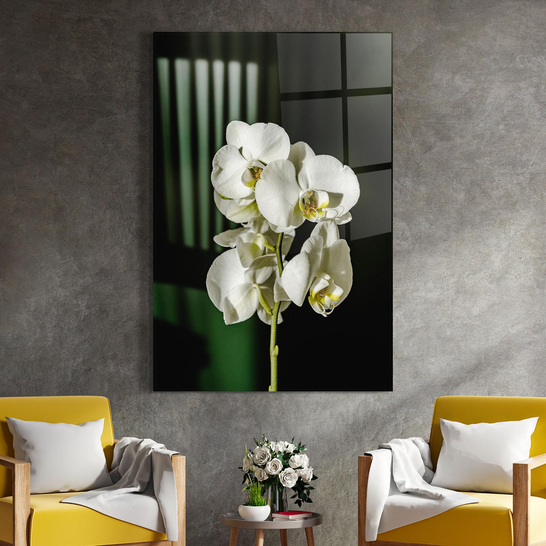 Glasbild Orchid On Green mockup 4