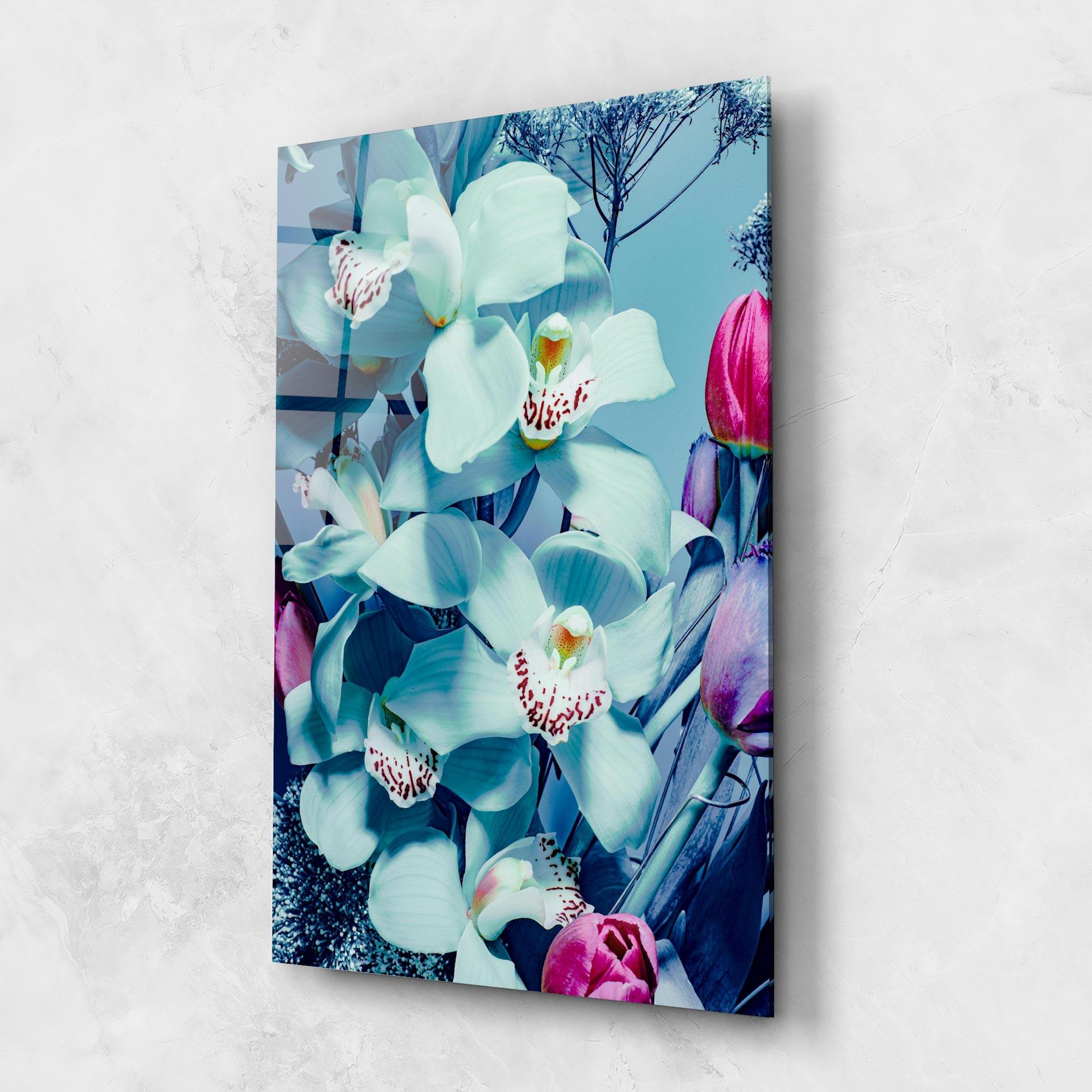 Glasbild Light Blue Orchids mockup 1