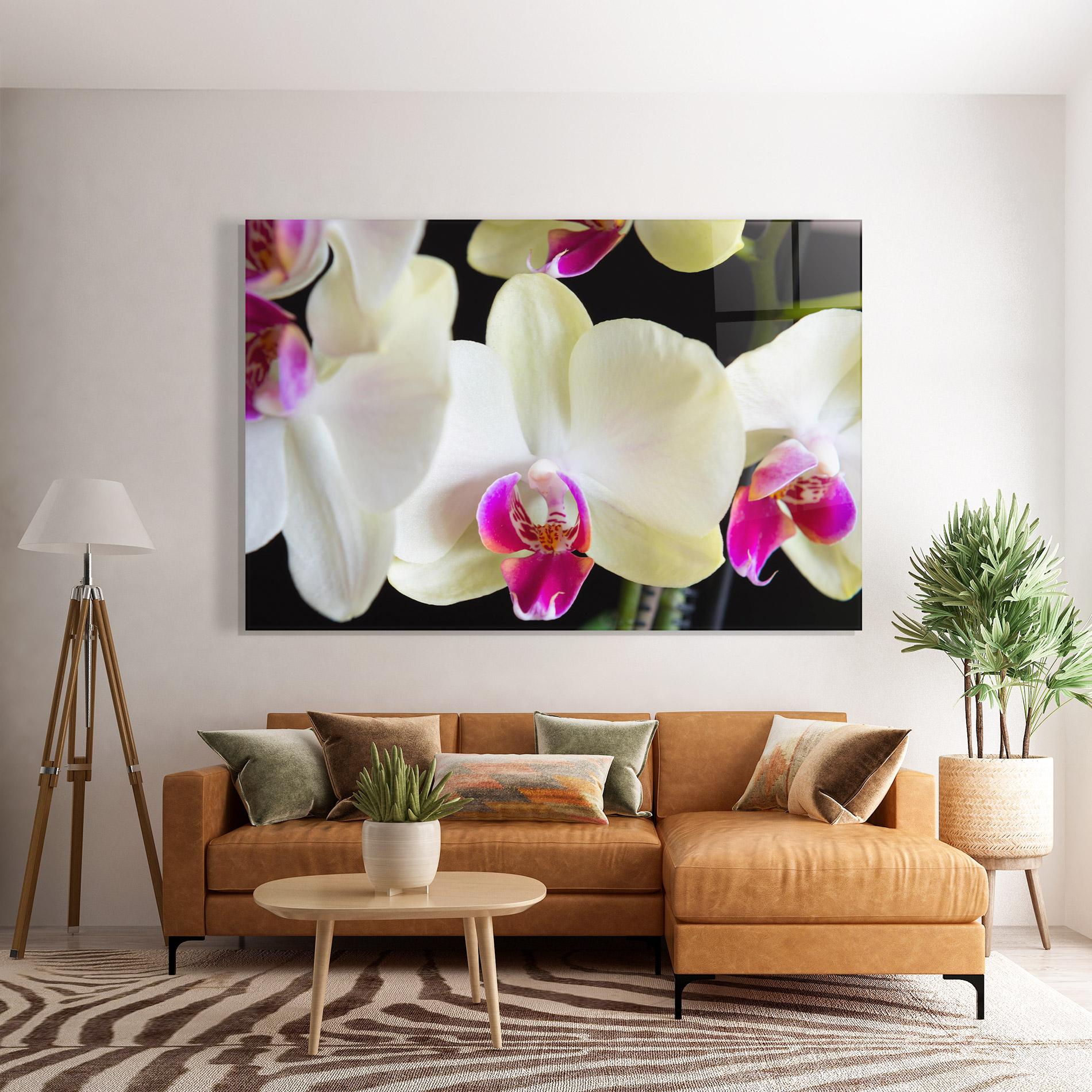Glasbild Cream Purple Orchids mockup 7