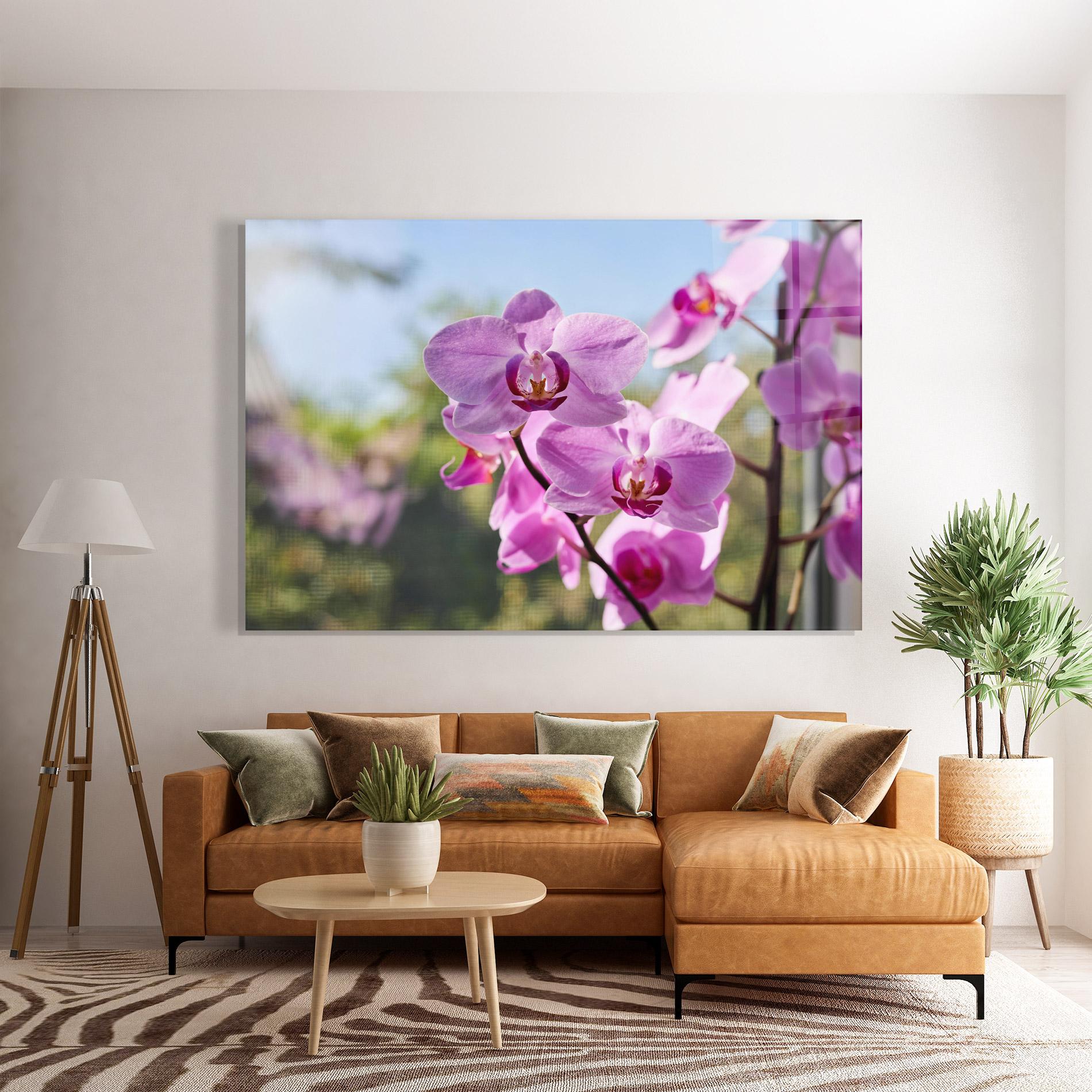 Glasbild Orchids In The Garden mockup 7