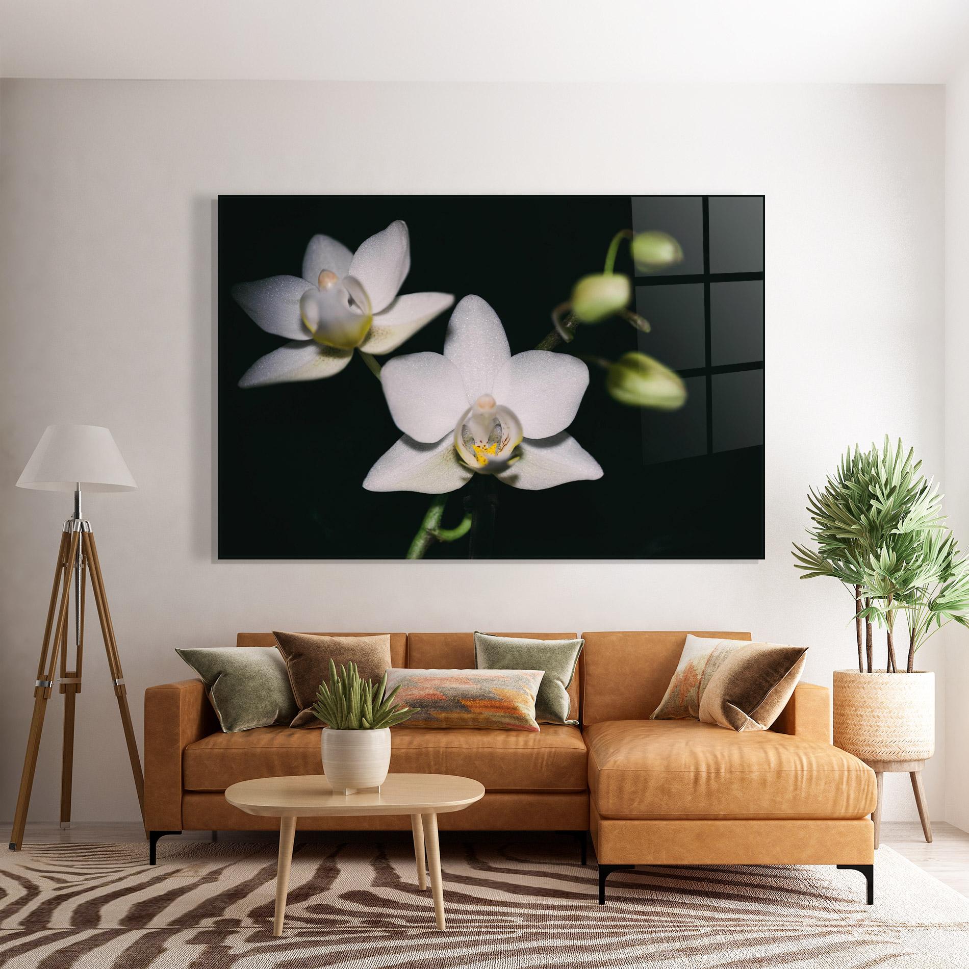 Glasbild Orchids On Black mockup 7