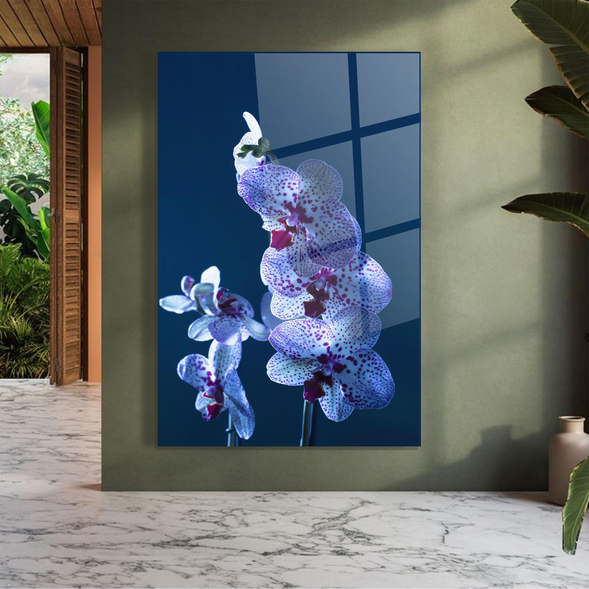 Glasbild Blue Light Orchid mockup 7